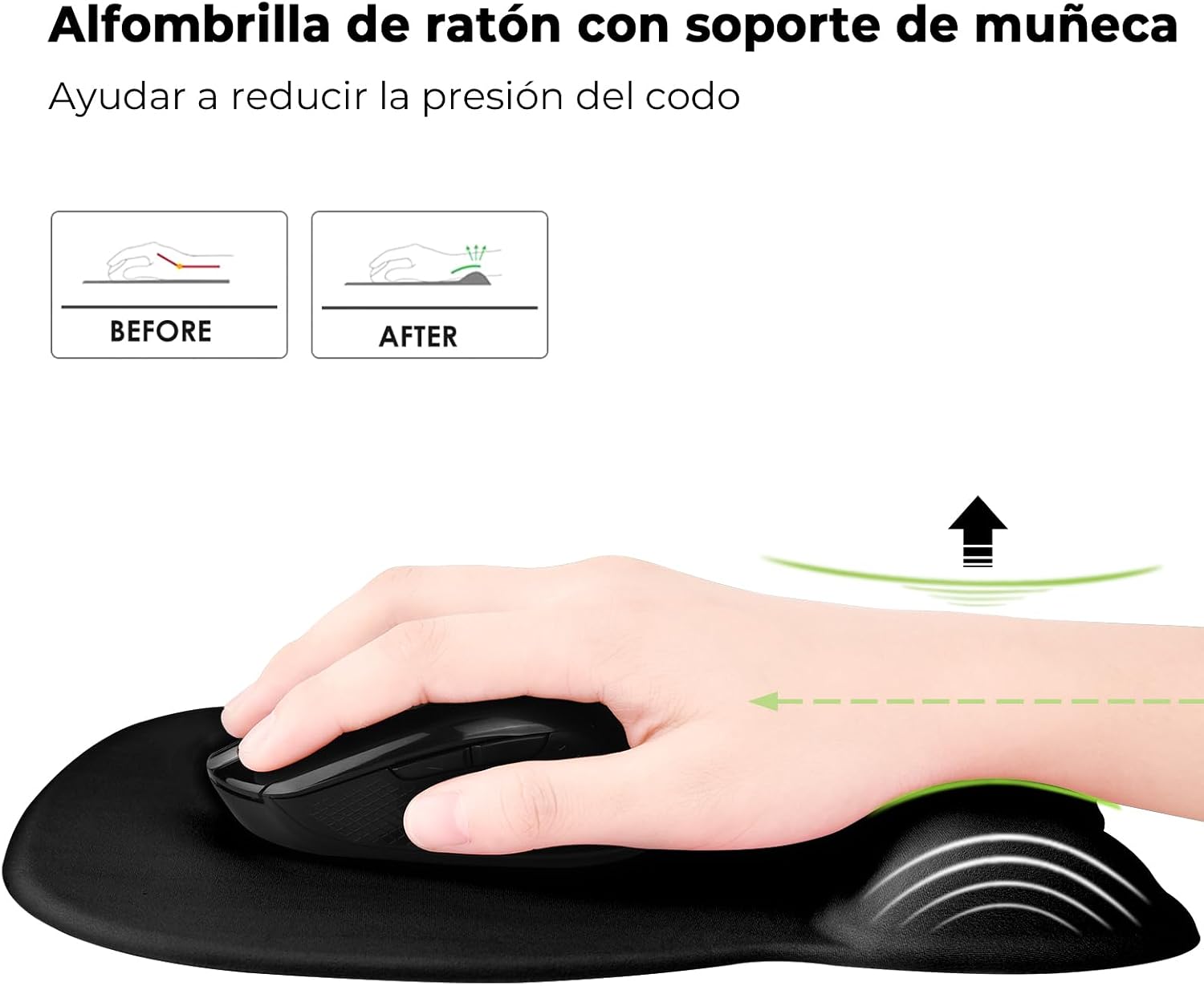 Detalle de EooCoo alfombrilla de ratón con reposamuñecas de espuma viscoelástica