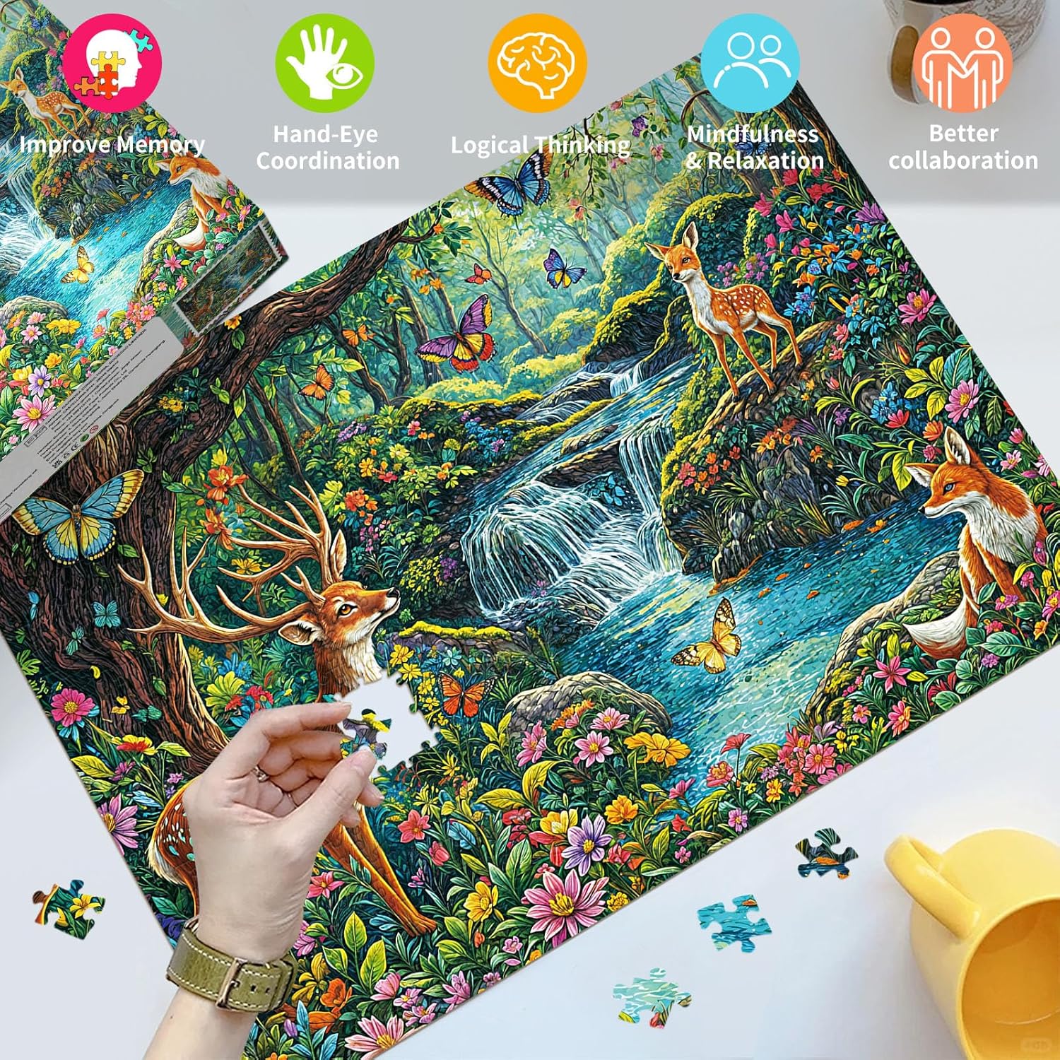 Detalle de HUADADA 1000-Piece Forest Deer Jigsaw Puzzle for Adults