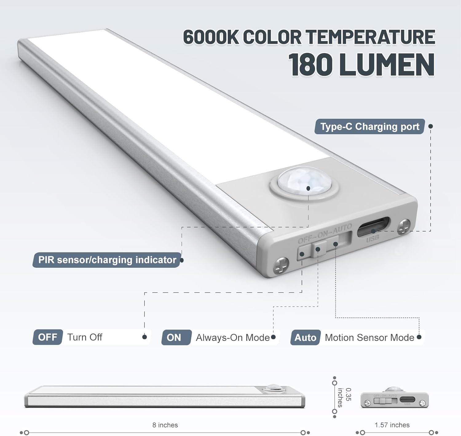 Thumbnail 4 de 6 Pack Under Cabinet Lighting 32 LED Rechargeable Motion Sensor Light