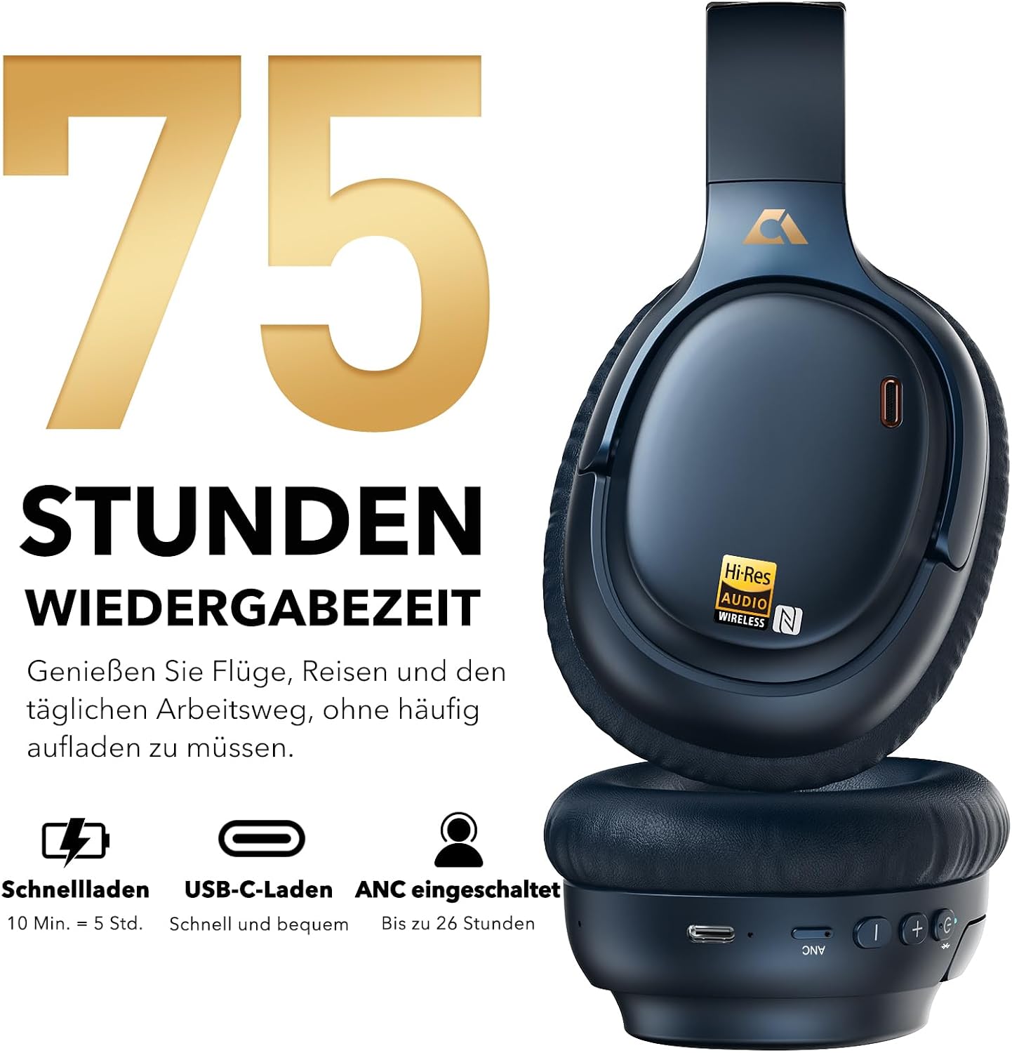 Detalle de 1Mii E700: Kabellose Bluetooth Over-Ear mit Hybrid ANC und LDAC – Für Pendler und Vielreisende
