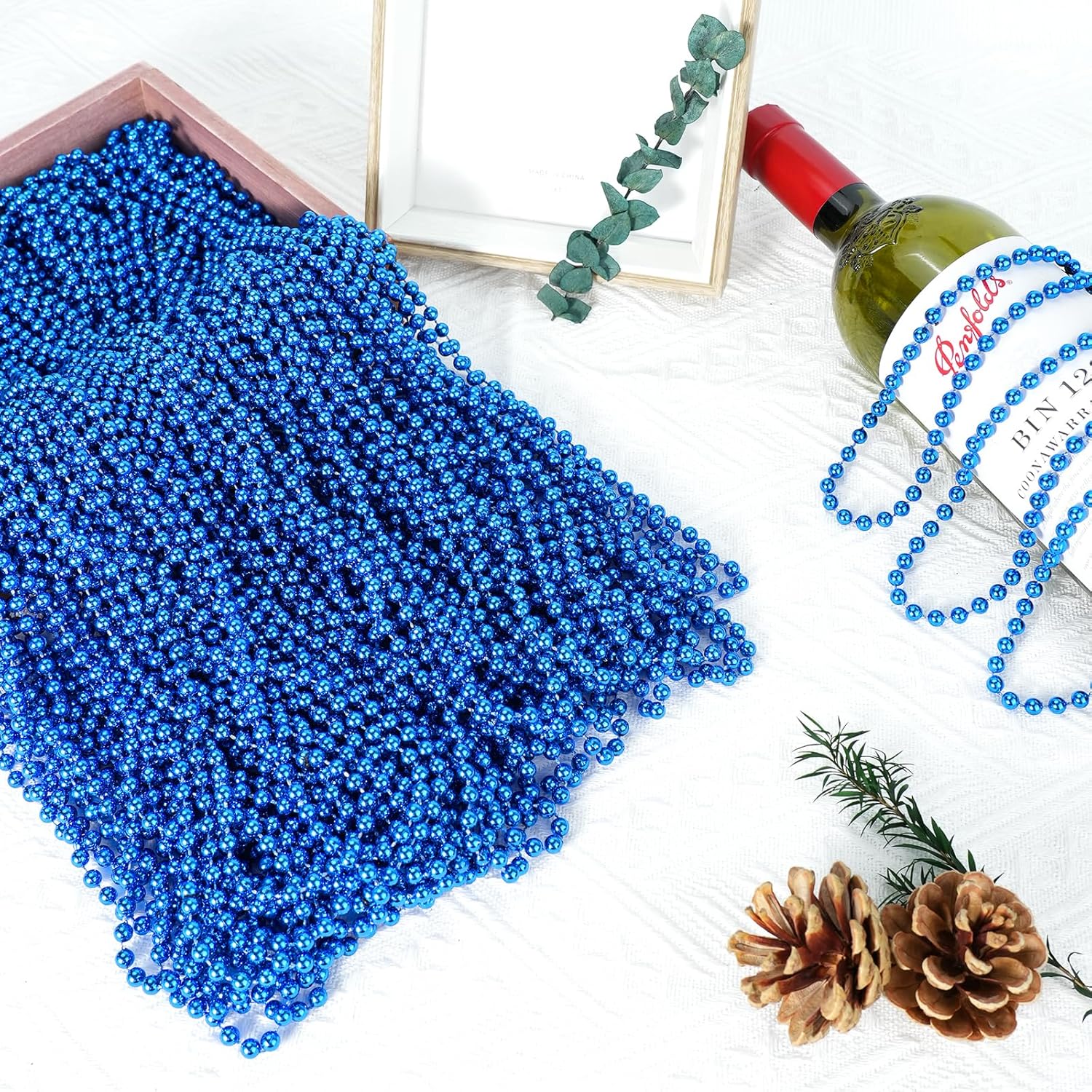 Thumbnail 5 de 100 PCS Blue Bead Necklace Set for Mardi Gras, 4th of July & Themed Parties (33" total)