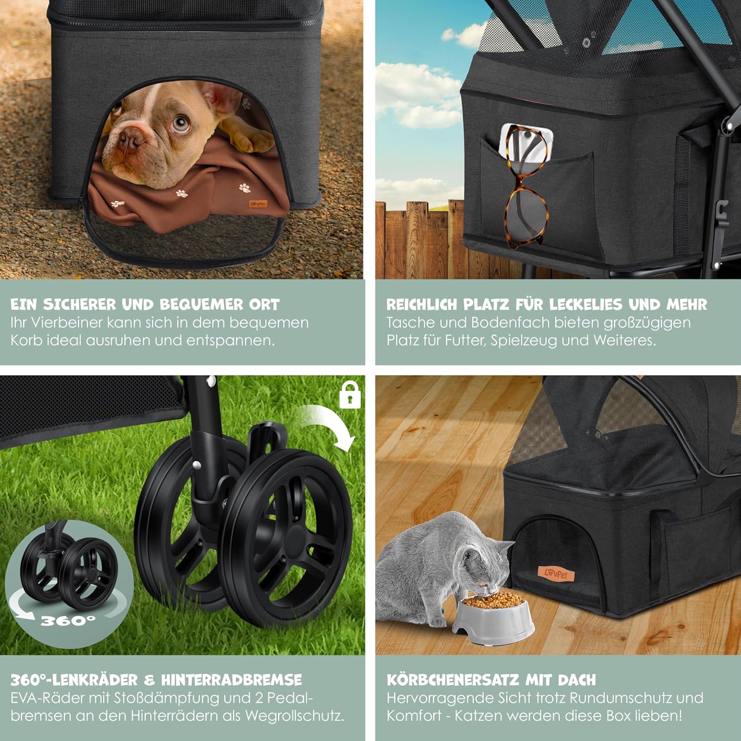 Thumbnail 2 de LOVPET® Hundewagen 2in1: Hundebuggy & Hundebox Tragetasche faltbar bis 20 kg