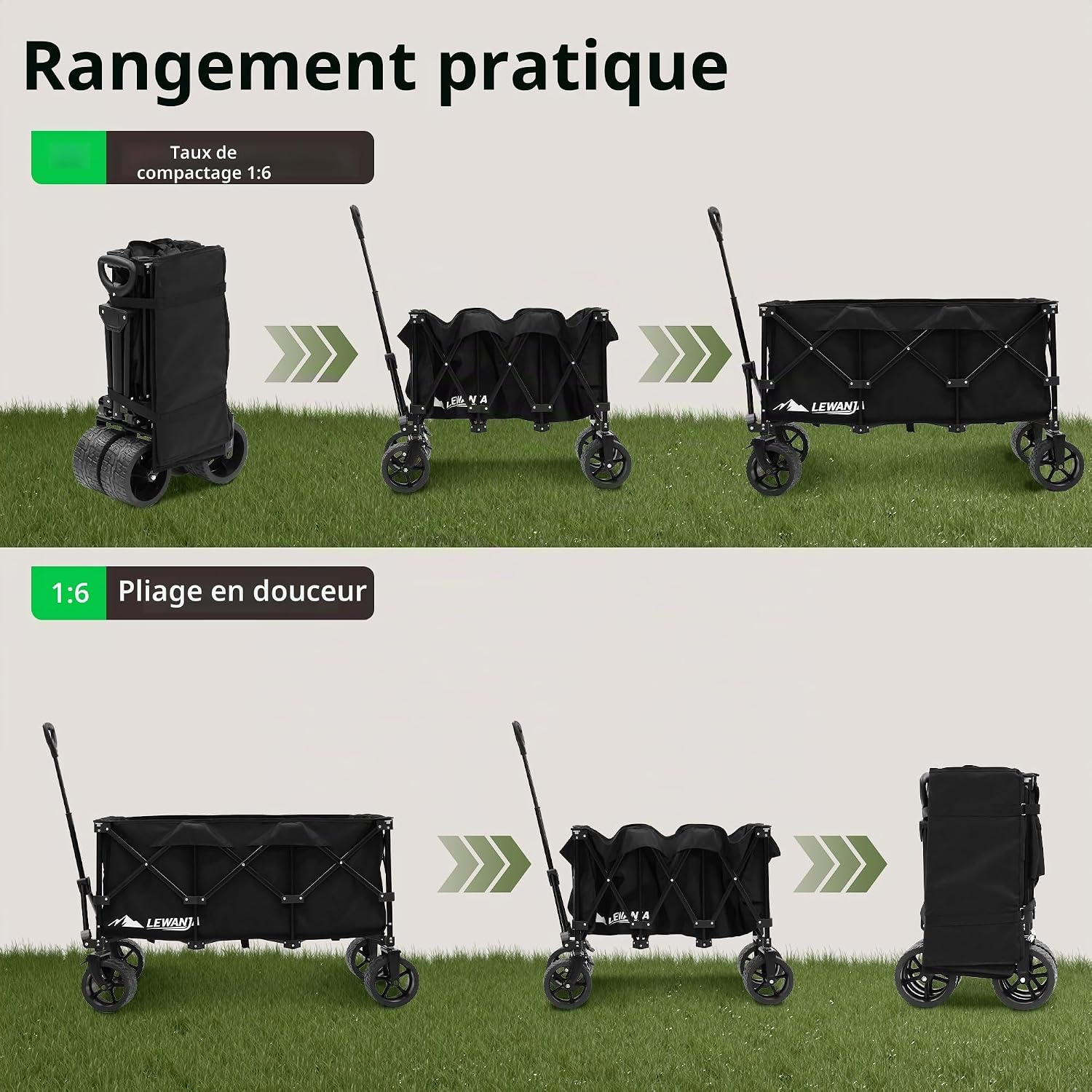 Detalle de LEWANJA 200L Chariot Pliable : pratique et robuste pour le jardin, plage et camping
