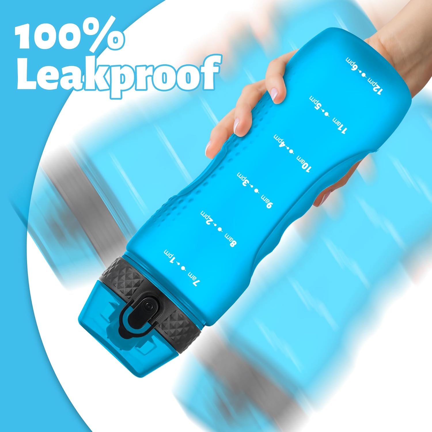 Thumbnail 3 de OLDLEY 750ml / 25oz Straw Water Bottle (BPA-free Tritan) with Leakproof Lid, Time Markings & Carry Strap