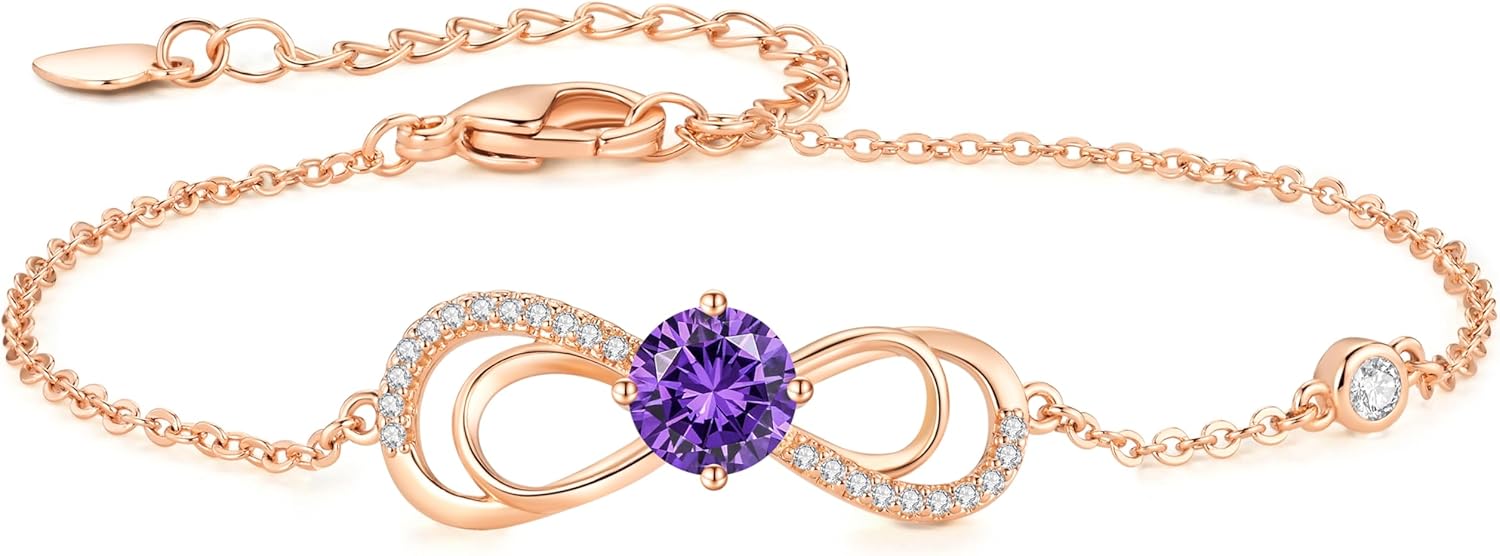 Detalle de CDE Infinity Armband Damen Herz Geburtsstein – Rosegold, verstellbar
