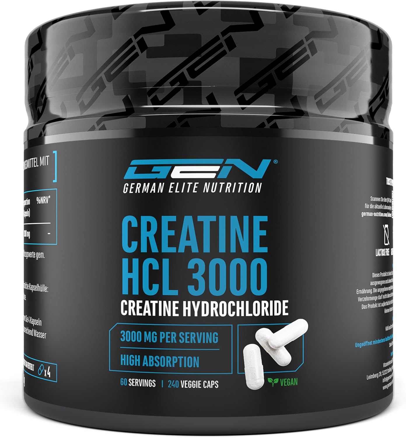 Creatine HCL 3,0 g/dose—240 gélules vegan