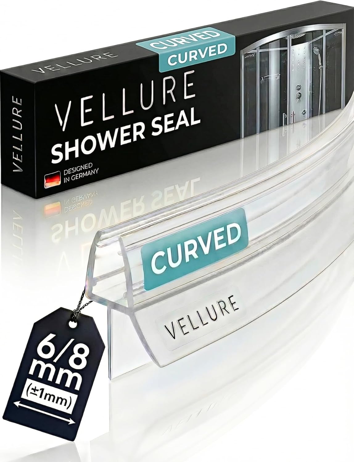 Detalle de Vellure Curved Shower Screen Seal Strip – Premium Bottom Seal for 6 mm Glass (±1 mm), Up to 12 mm Gap, Universal up to 90 cm
