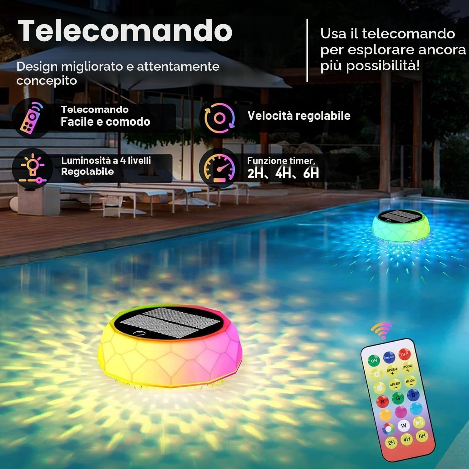 Detalle de Luci galleggianti solari Yowin per piscina fuori terra con telecomando LED RGB IP68