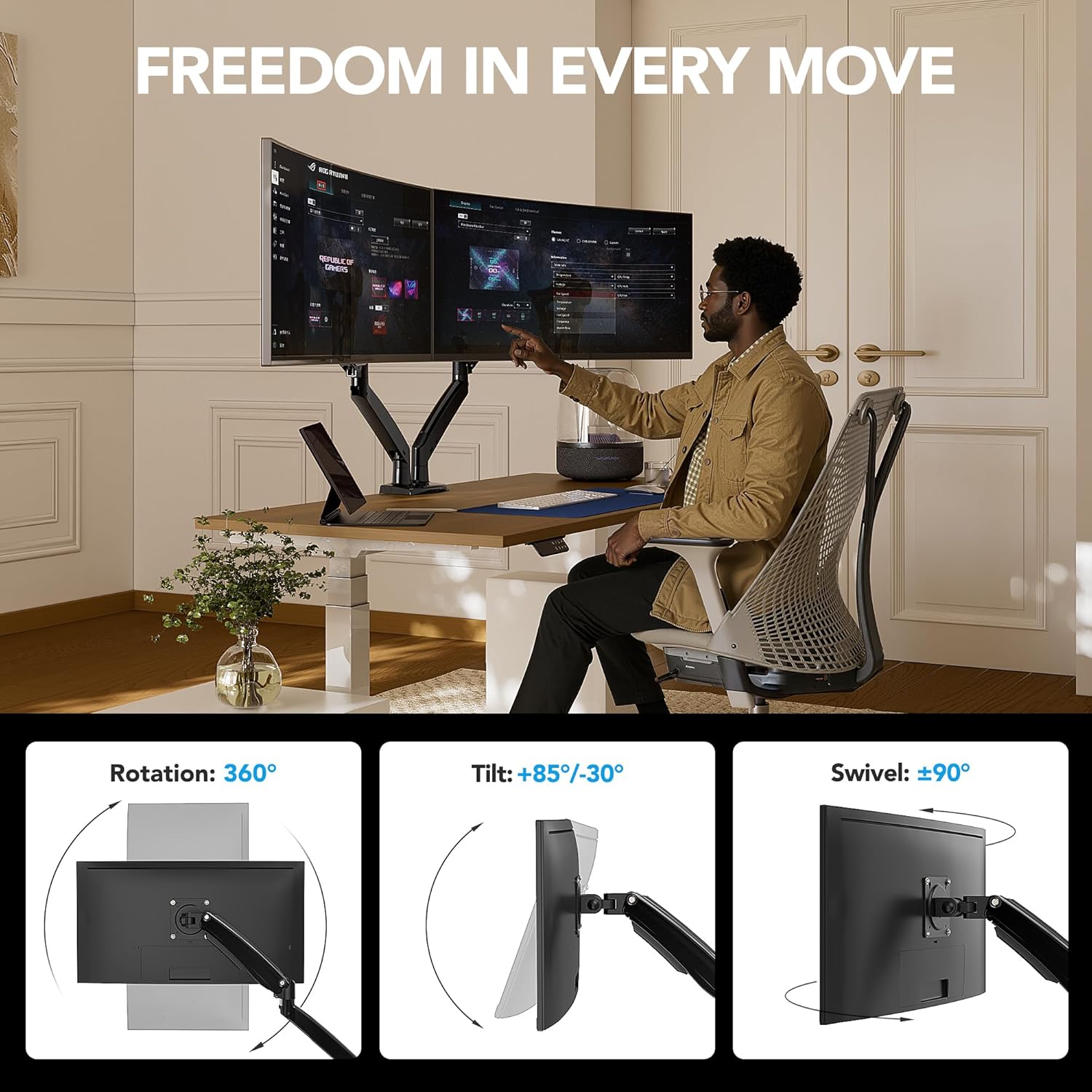 Thumbnail 3 de HUANUO NITROGLIDE HNDS7 Dual Monitor Mount 26.4 lbs per Arm 🖥