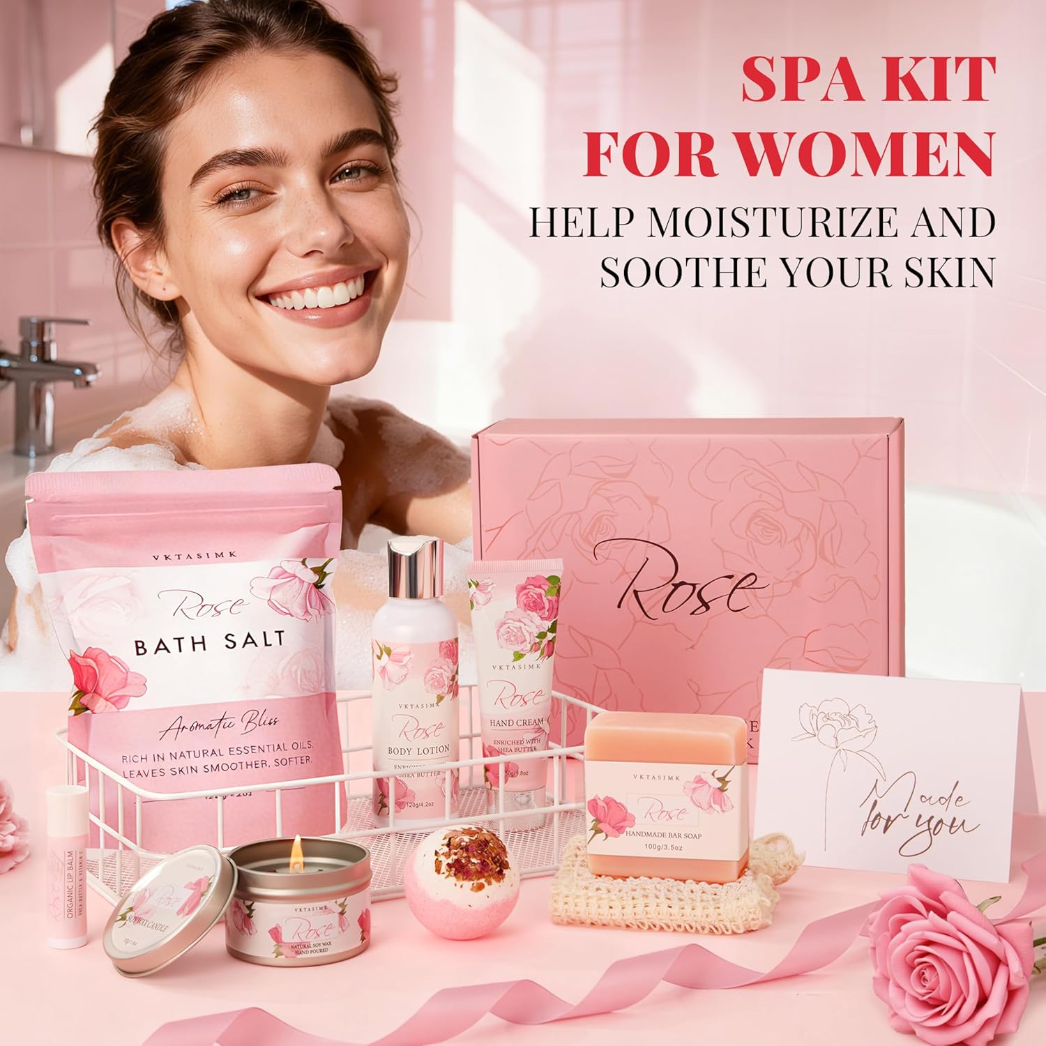 Thumbnail 6 de Rose Spa Gift Basket for Women – Handmade Bath and Body Set for Self-C Care