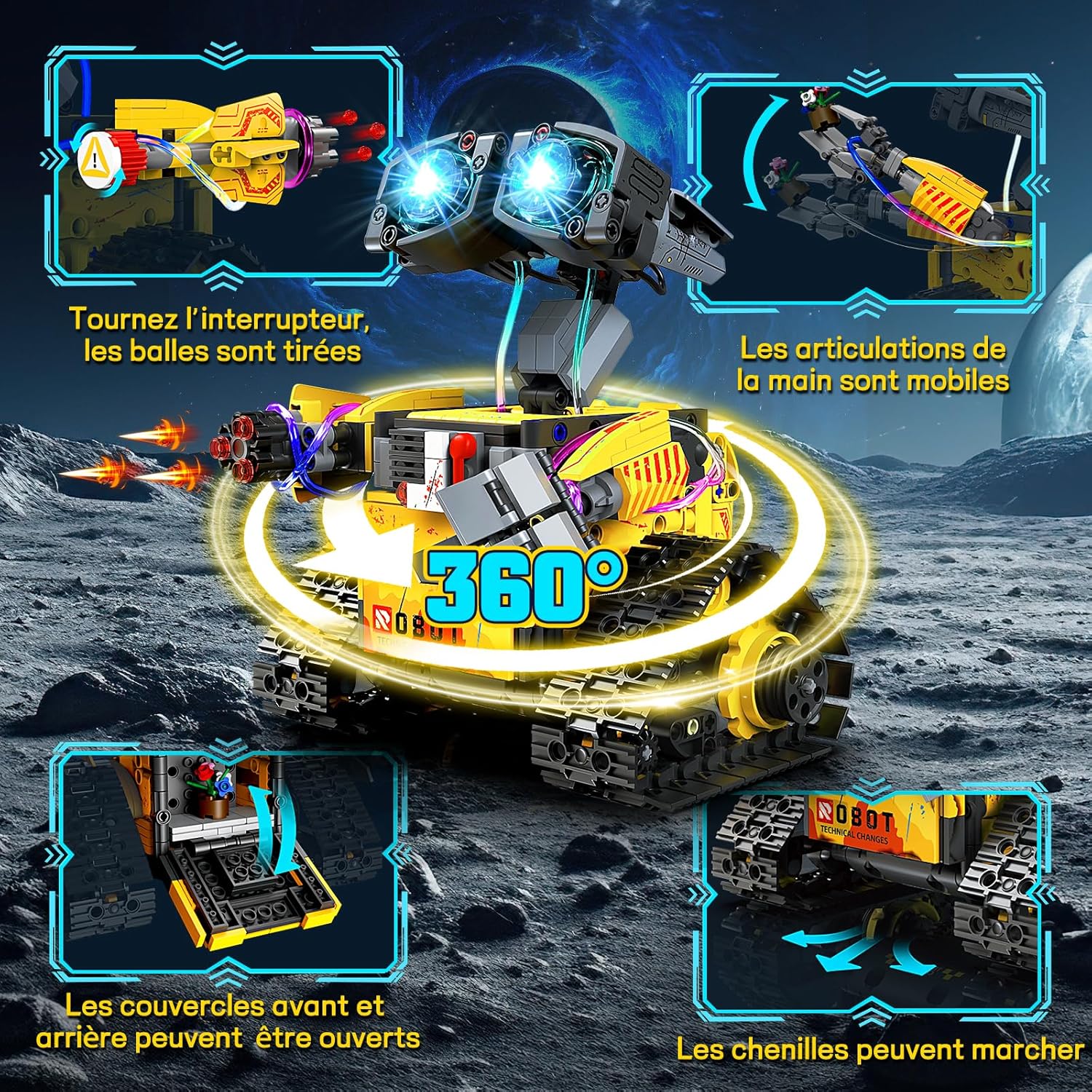 Detalle de YOOHBERRYS Technic Robot 5 en 1 pour enfants — Robot programmable avec télécommande et app (Jaune)