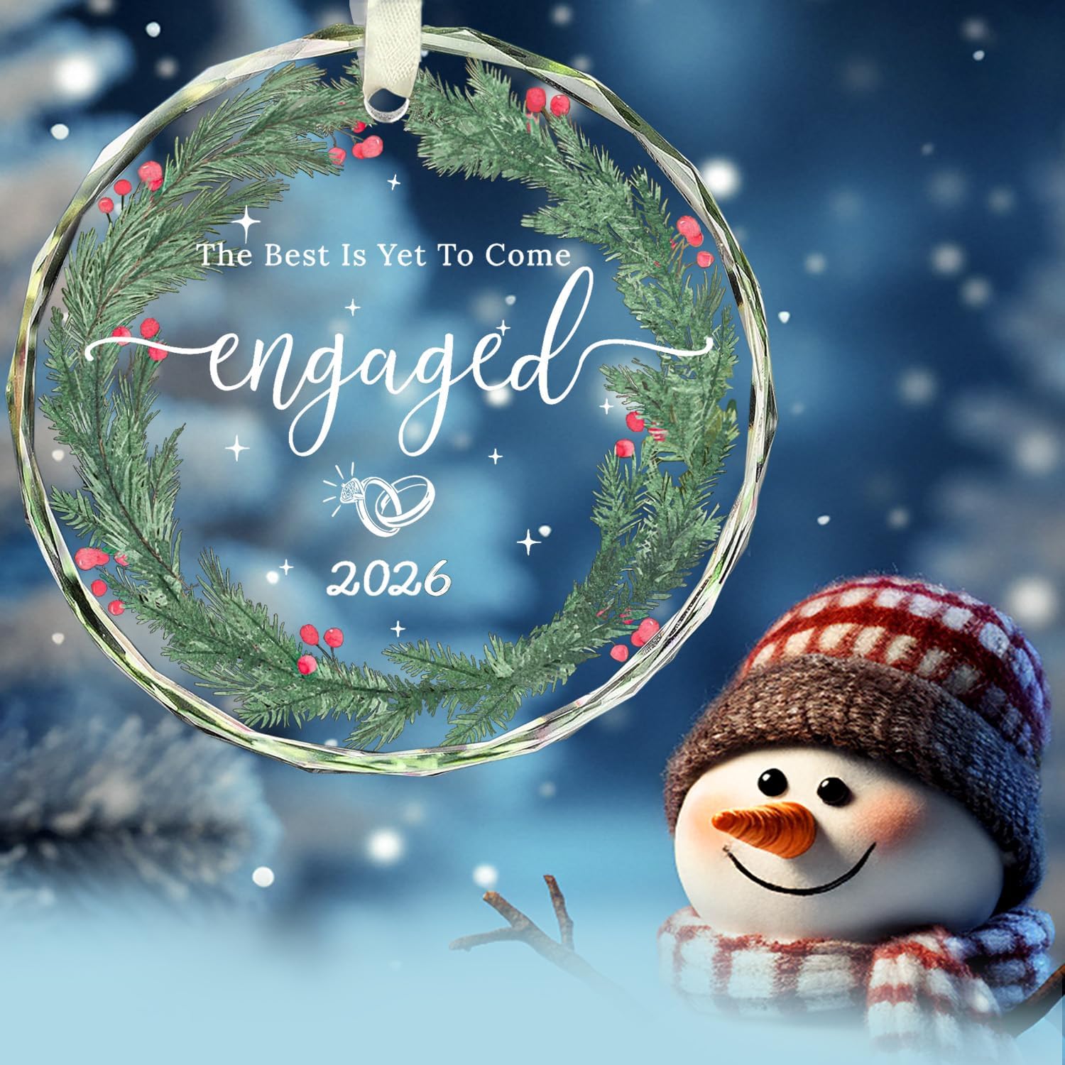 Detalle de Lakatay Glass Engagement Ornament, Round 3.1-Inch Hanging Keepsake