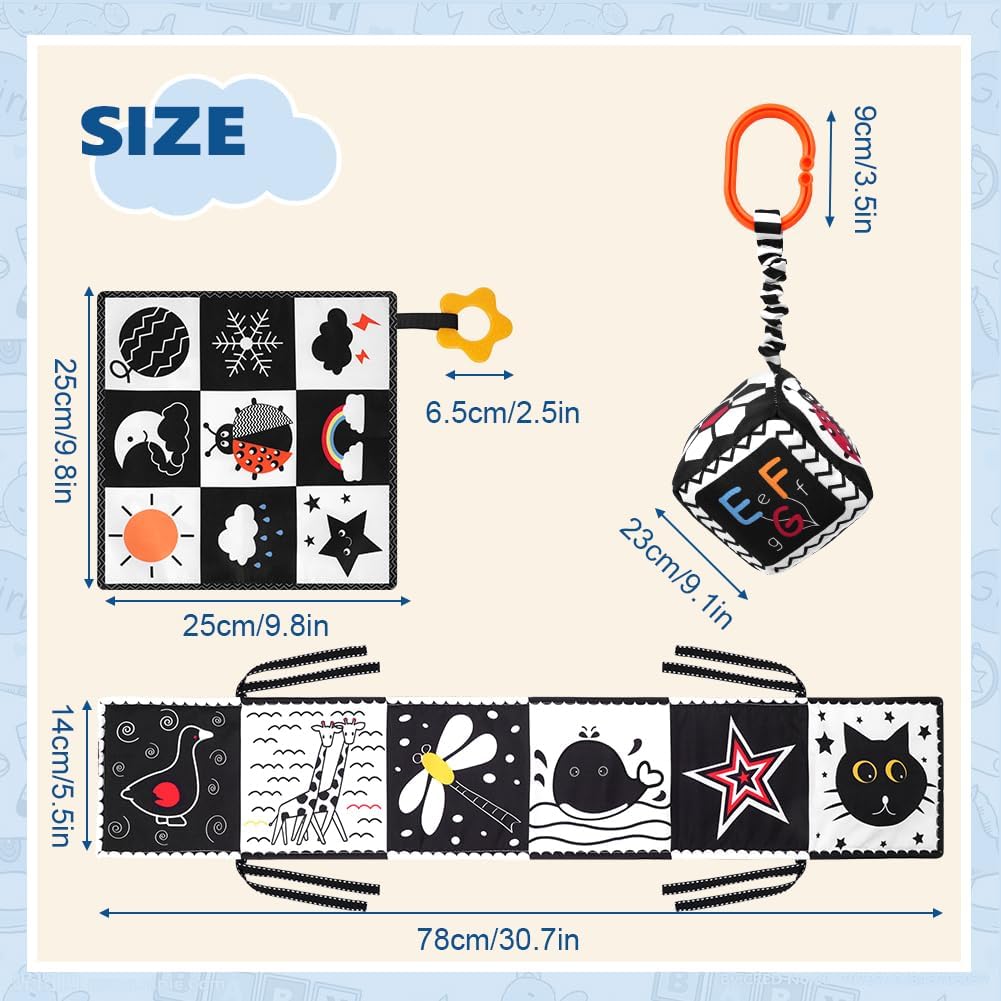 Detalle de Aolso EUV8-CWYL-TZG-FBA sensorisch babyspeelgoed, zwart-wit set van 3