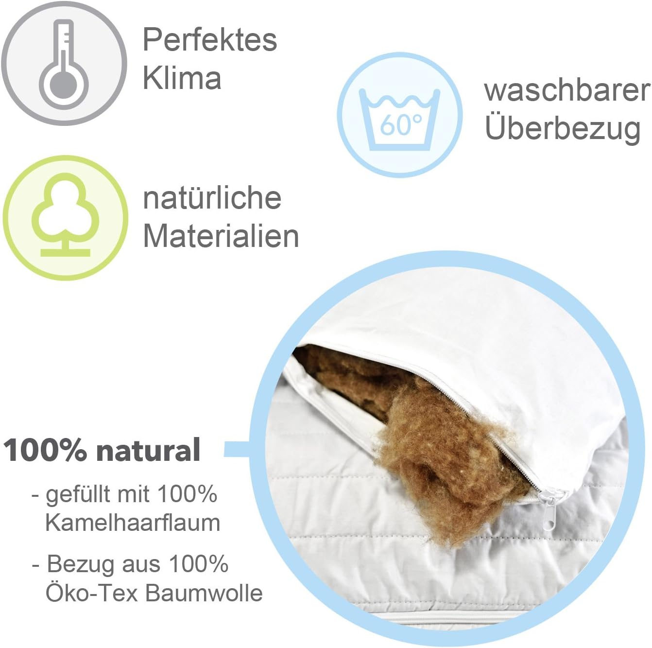 Thumbnail 2 de Feluna® Camel Hair Pillow 80x80 cm, 860 g with organic cotton cover