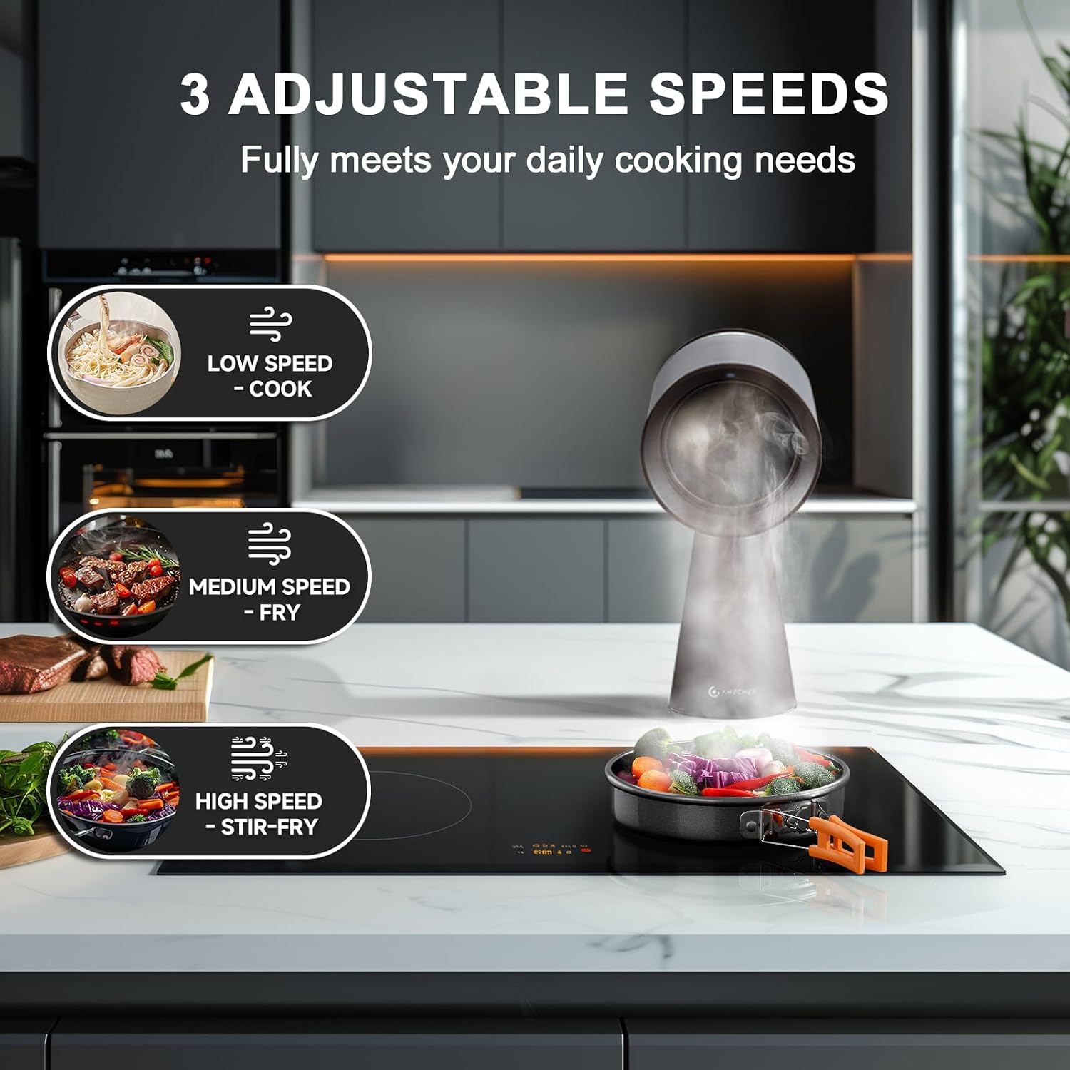 Thumbnail 2 de AMZCHEF Portable Range Hood, 3-Speed Fan with Light and 3-Stage Filtration