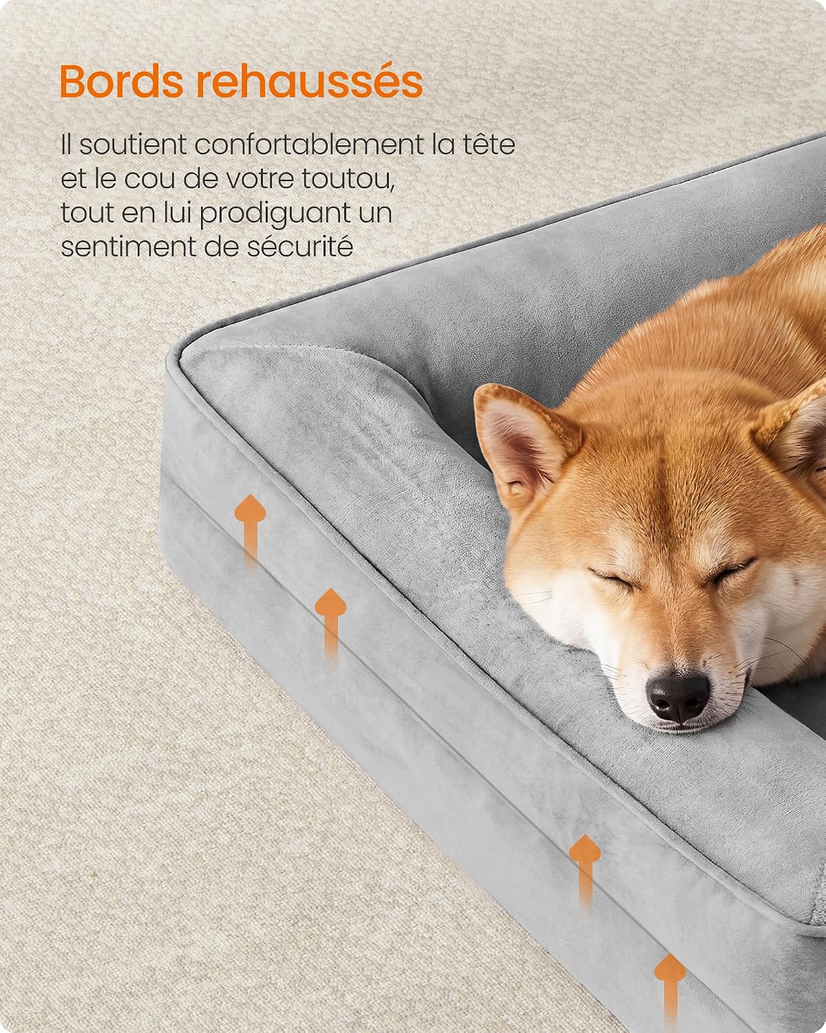 Detalle de Feandrea Panier Orthopédique pour Chien – Lit L 89 x 63 x 16 cm, Gris Tourterelle