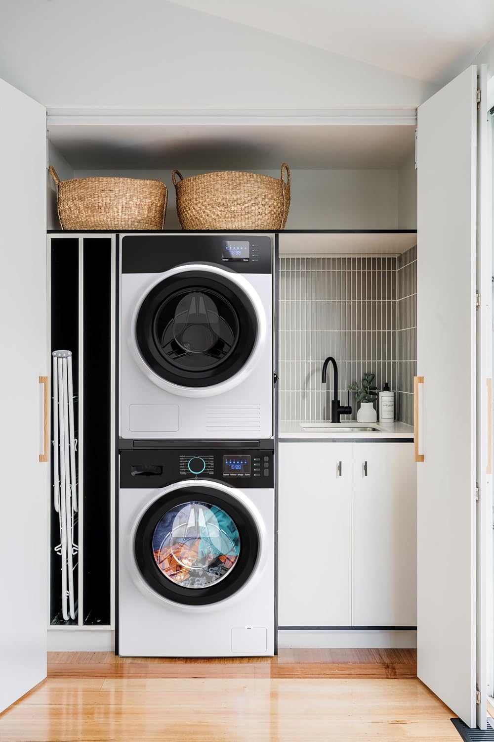 Detalle 2 de Meliconi Torre Noir Shelf Washer-Dryer Stacking Kit, Black, Removable Shelf