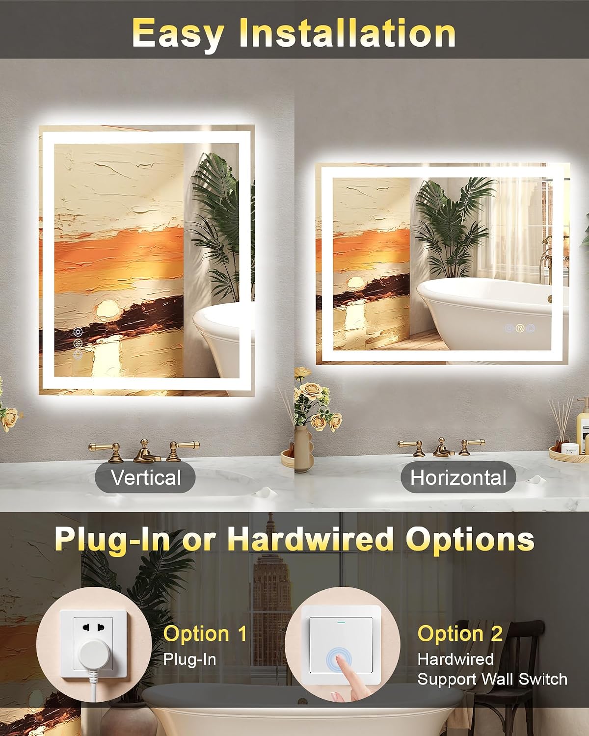 Detalle de Callsky 24 x 36 LED Bathroom Mirror, Front and Backlit, Anti-Fog