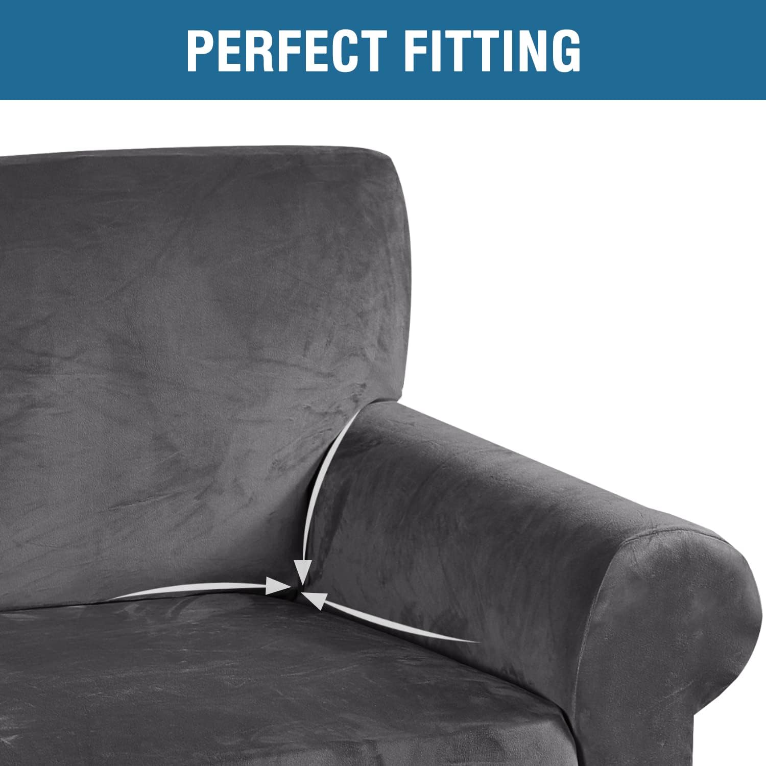 Detalle de H.VERSAILTEX Stretch Velvet Loveseat Cover, Grey, 58–72 inch