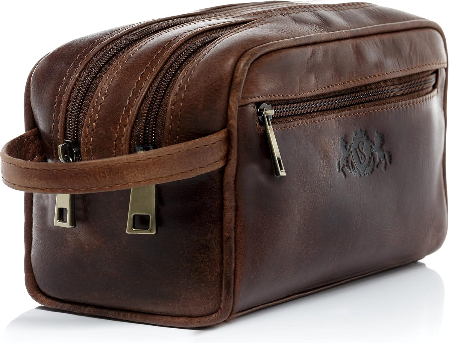 Detalle de SID & VAIN Gatwick Large Leather Wash Bag – A practical, handmade toiletry companion