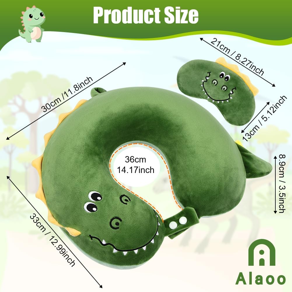 Detalle de Alaoo Travel Pillow: Removable Memory Foam Kids U‑Shaped Neck Pillow with Eye Mask