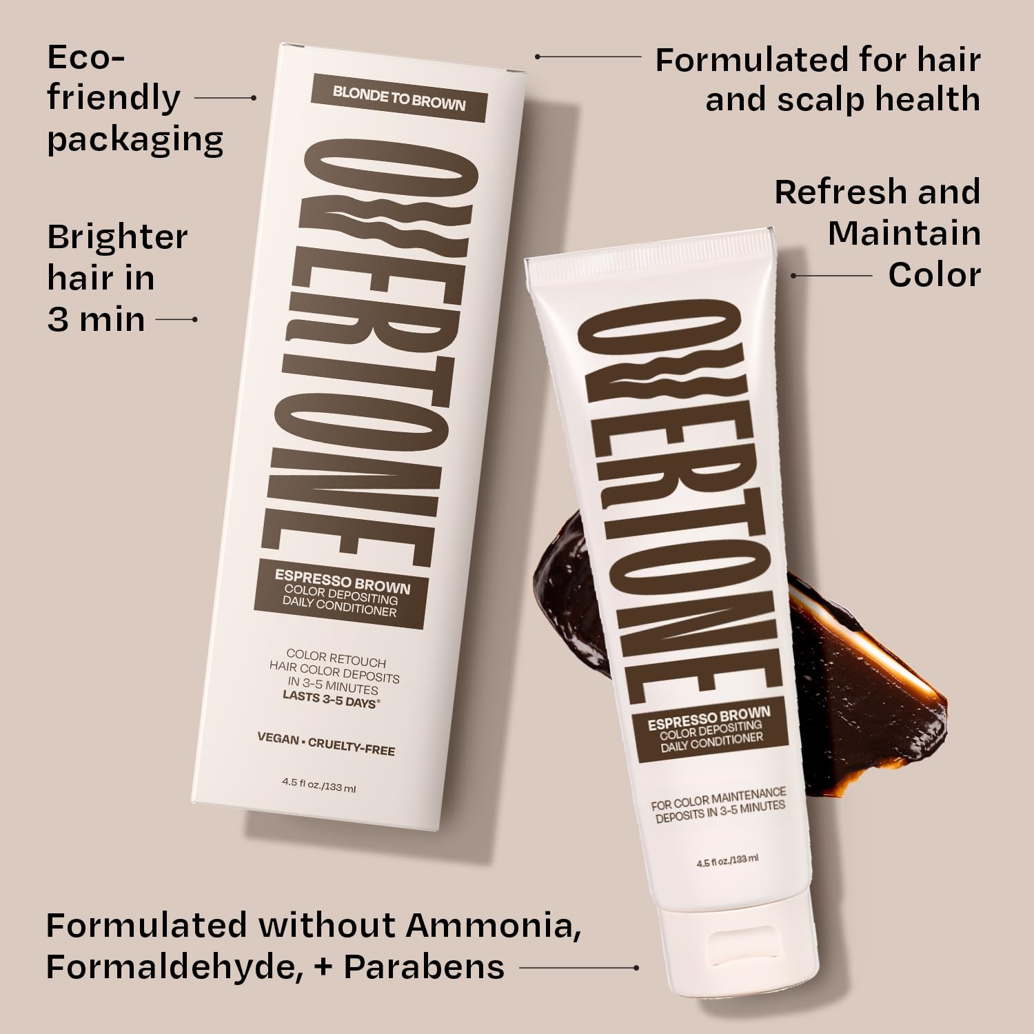 Detalle de Overtone Daily Color Depositing Conditioner for Hair – Espresso Brown (4.5oz)