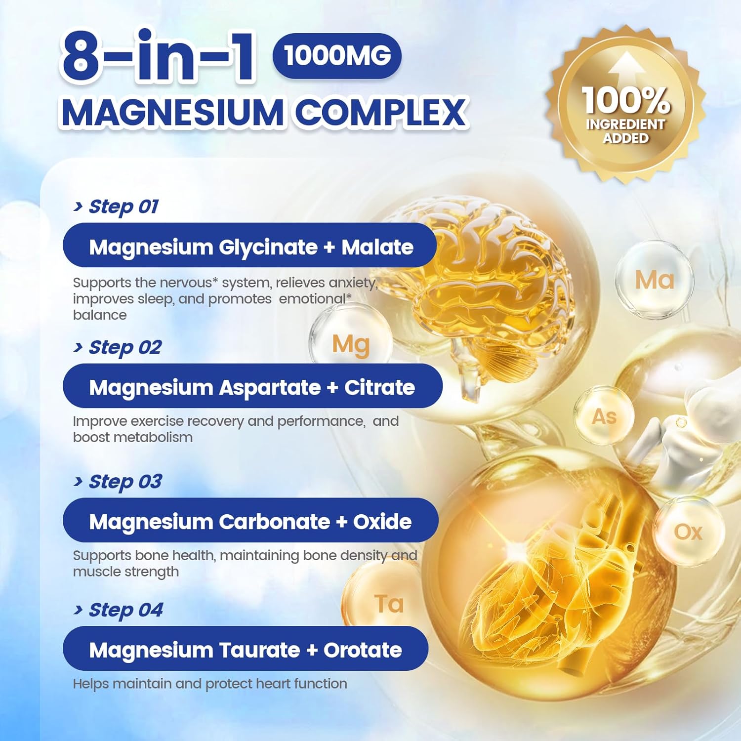 Thumbnail 2 de VivoNu Magnesium Komplex (8 Formen) hochdosiert – 90 Kapseln mit 1.000 mg Magnesium