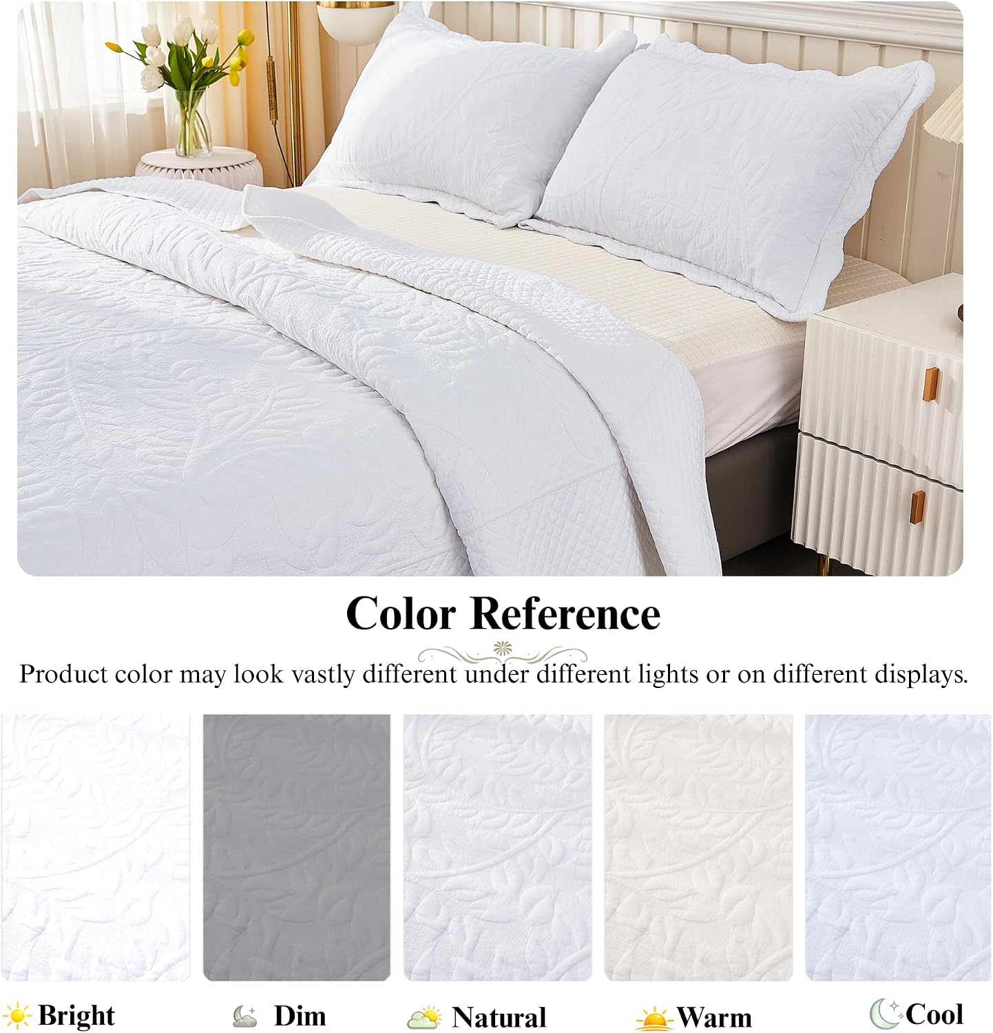 Thumbnail 3 de MarCielo 3-Piece 100% Cotton Oversized Bedspread Quilt Coverlet Set (Bright White, Oversized King)