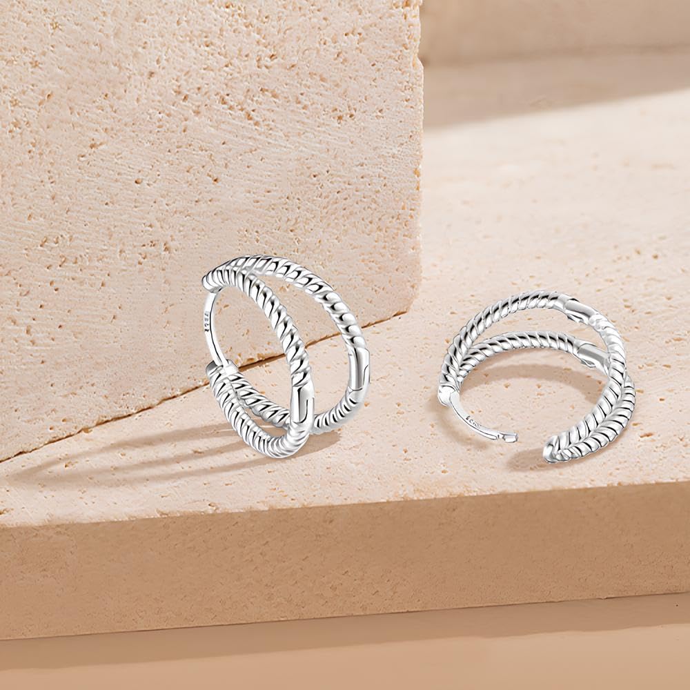 Thumbnail 1 de 925 Silber Double Hoop Ohrringe von RoseJeopal – Kleine hypoallergene Knorpel Huggie Creolen 12 mm
