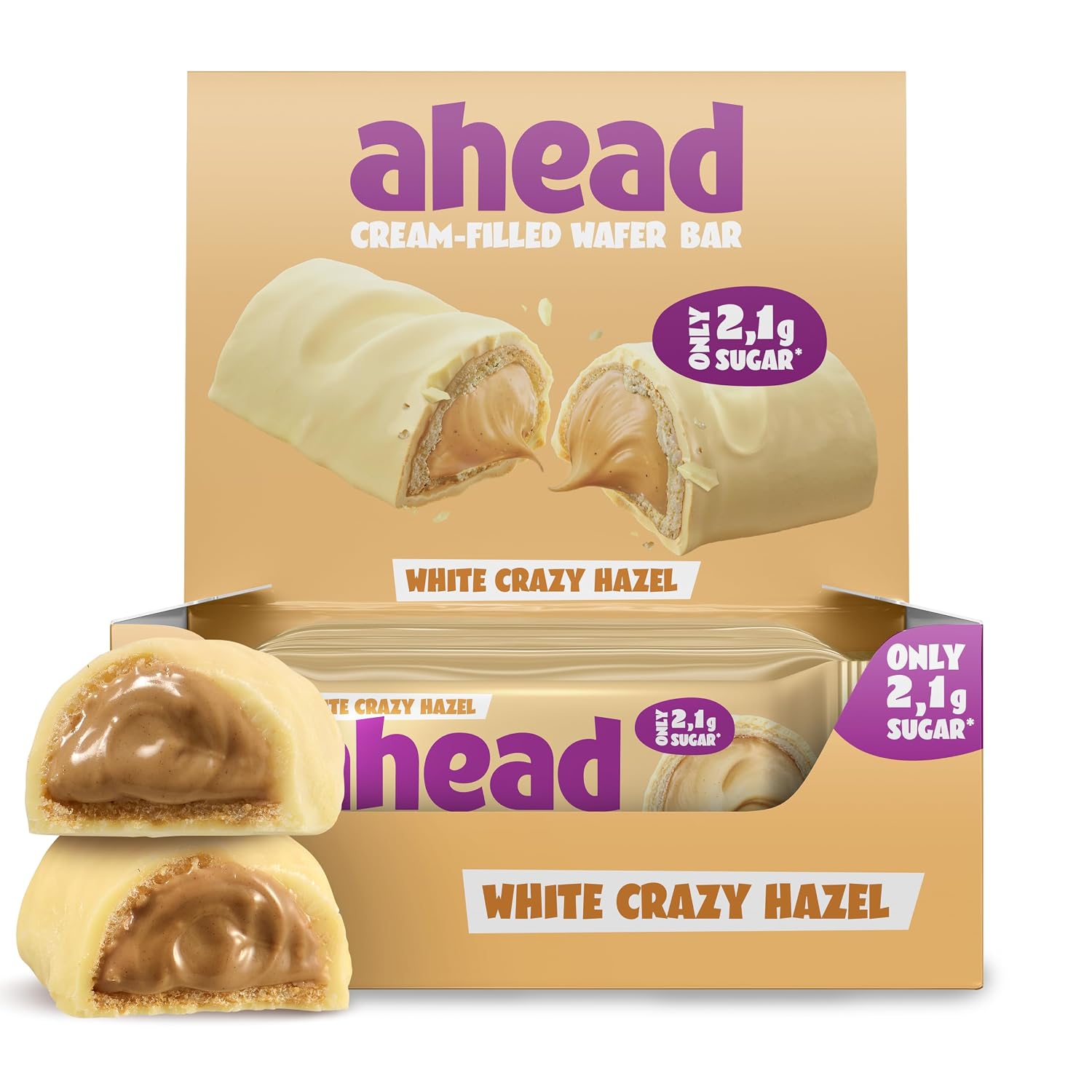 Detalle de Ahead Waffelriegel Crazy Hazel 12 x 30 g – knusprige Waffel mit Kakao-Haselnuss-Füllung, glutenfrei & zuckerarm