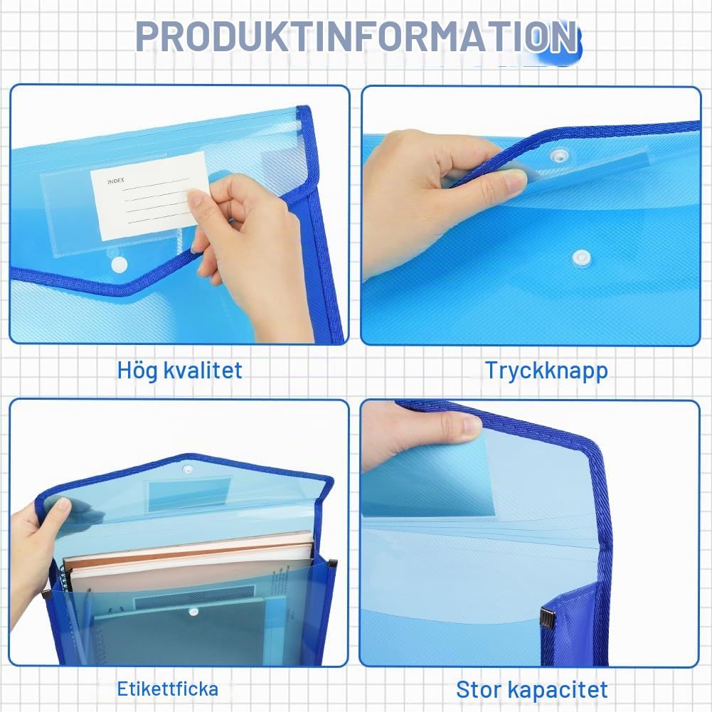 Detalle de Vicloon 5-A5-A-horizontaal A5-dokumentfodral, 5-pack med tryckknapp