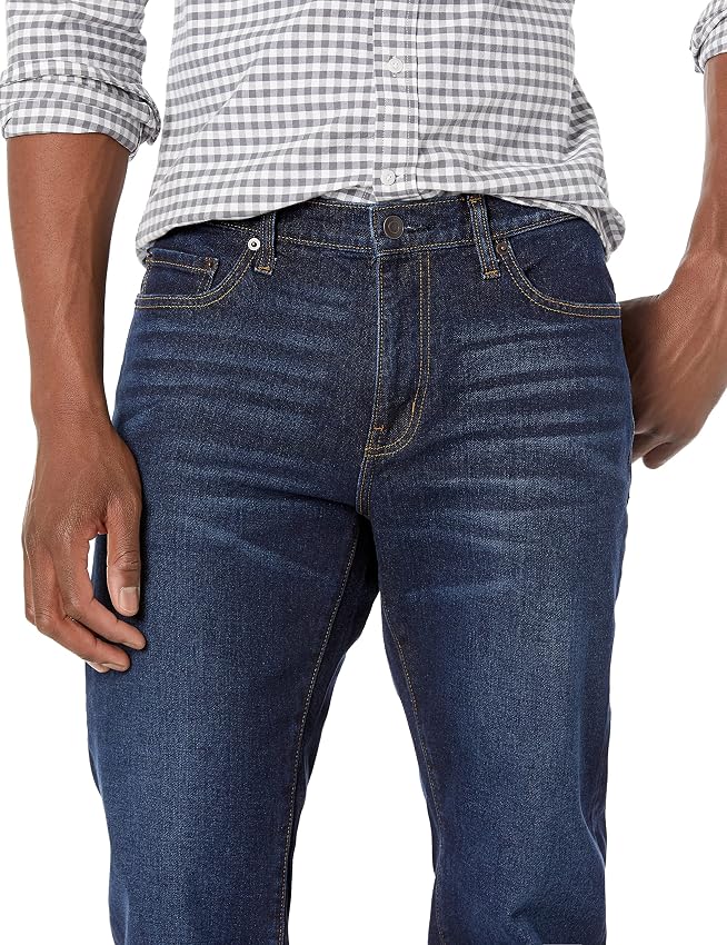 Detalle de Amazon Essentials Pantalón Vaquero Elástico de Ajuste Recto para Hombre, Lavado Índigo 30W/32L