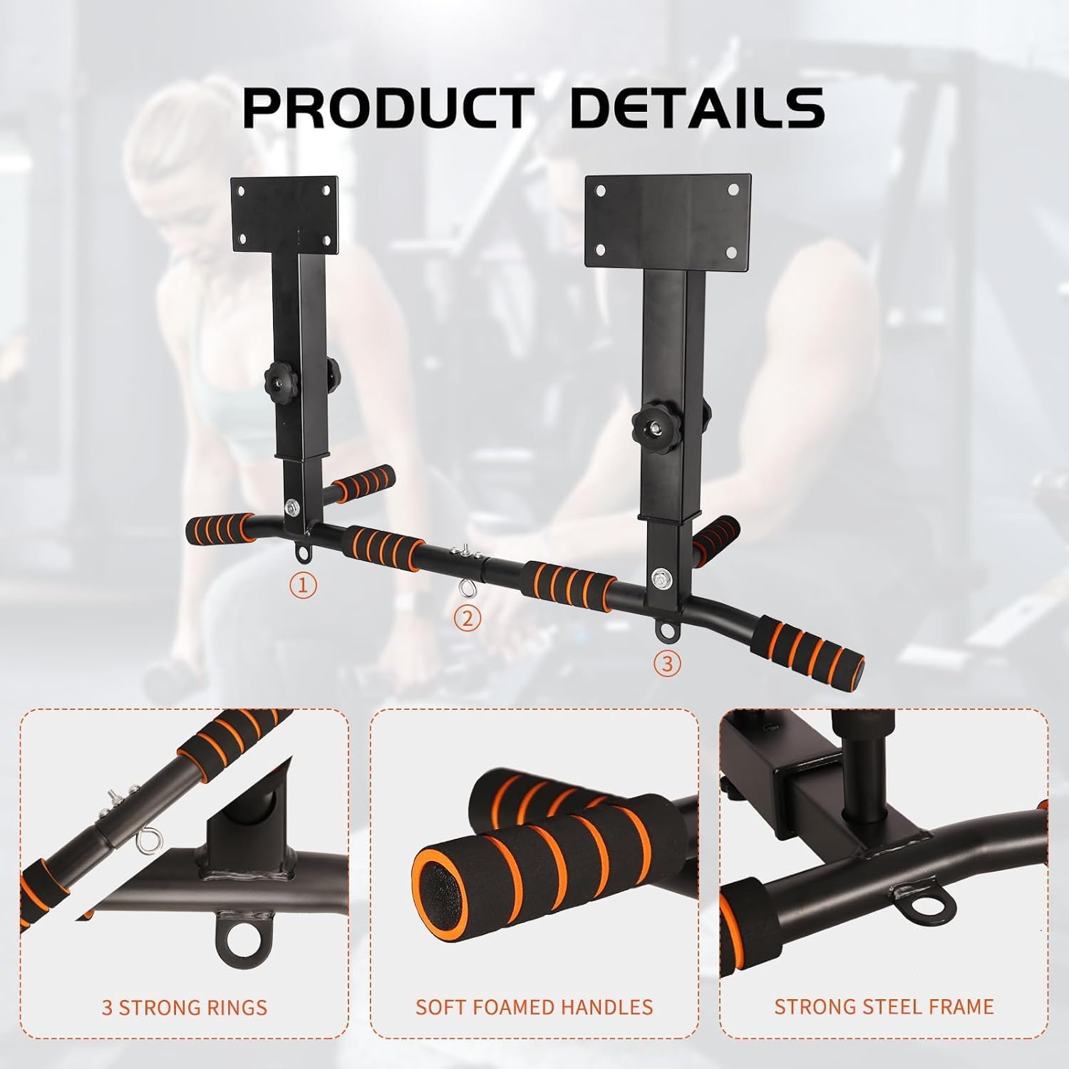 Thumbnail 5 de QZWGZ Wand-Klimmzugstange Heavy Duty – höhenverstellbar bis 200 kg mit rutschfesten Griffen