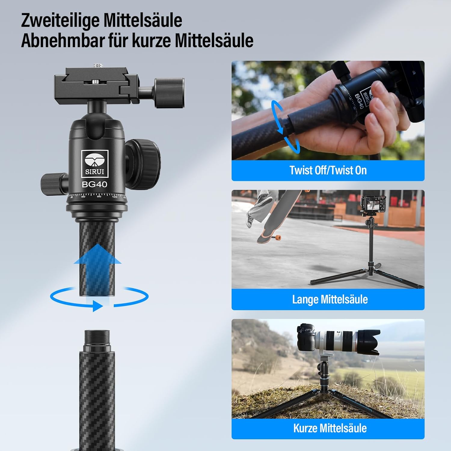 Thumbnail 3 de SIRUI Carbon Traveler X-III Reisestativ mit BG40 360° Kugelkopf – 152 cm, 900 g, max. Traglast 10 kg