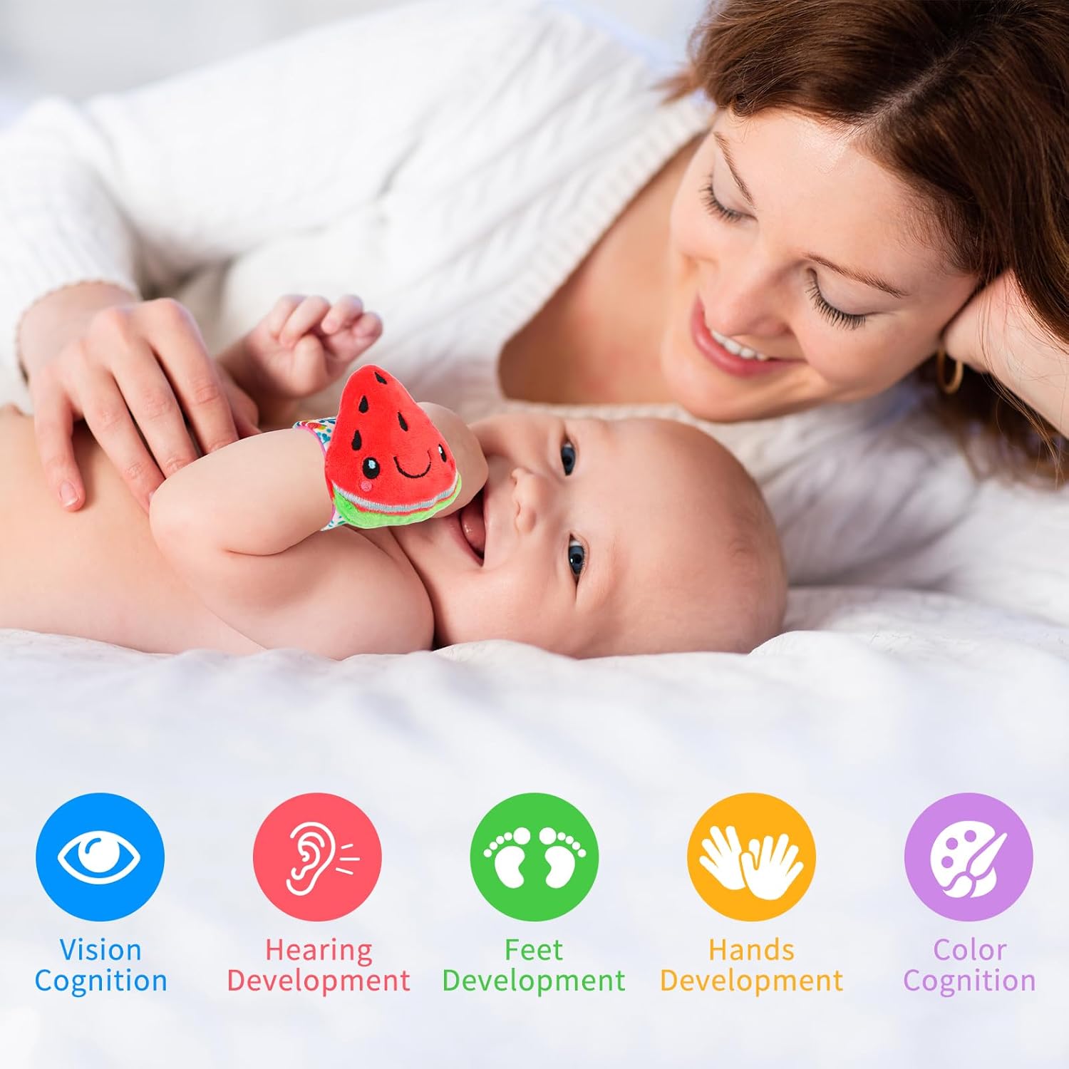 Thumbnail 4 de Foot Finders & Wrist Rattles for Infants (0–6 Months) – Fruit-themed soft rattle sock set