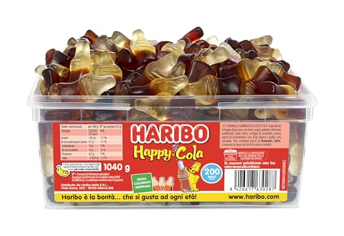Detalle de Haribo Happy Cola: Caramelle Gommose al gusto cola in barattolo da 200 pezzi (1040 g) per feste e momenti di relax