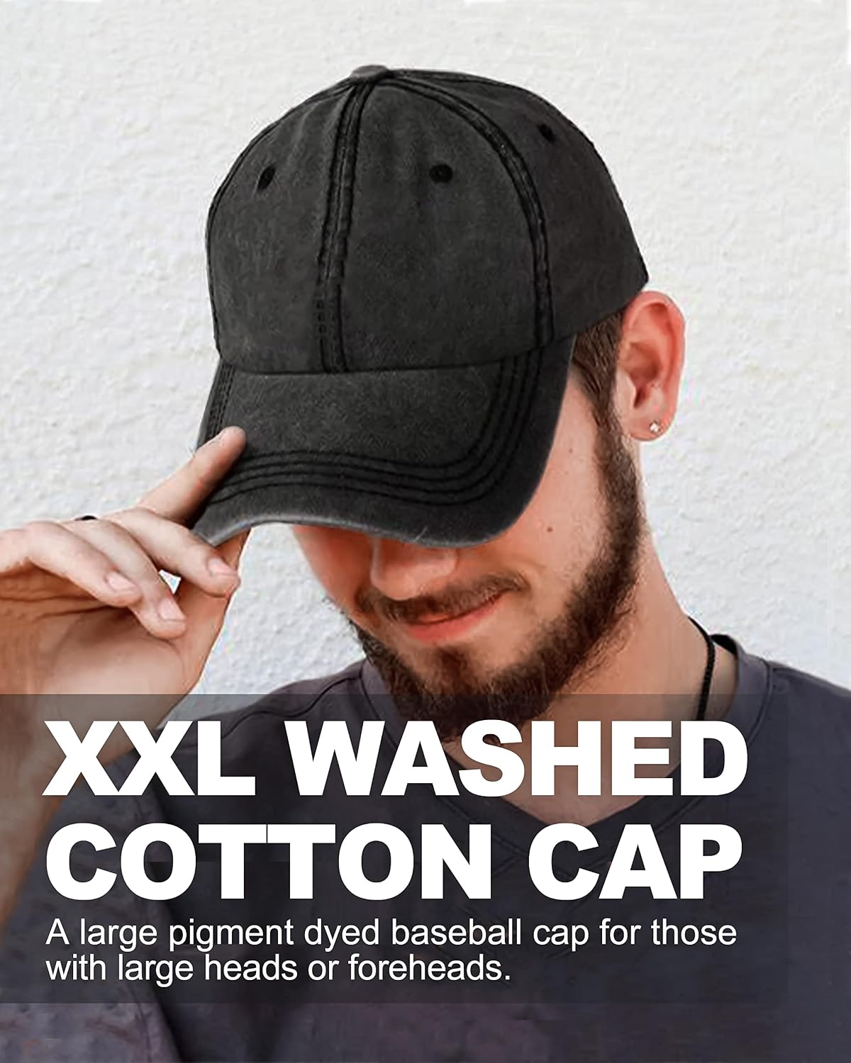 Detalle de Zylioo XL/XXL Washed Cotton Baseball Cap for Big Heads (23.5–25.5 in)
