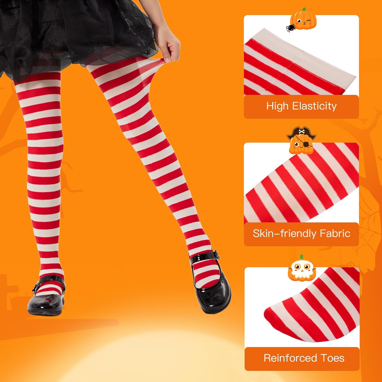 Detalle de Yilanmy 2 Pairs Children’s Striped Tights (Full Footed) for Girls, Red & White Stripe Styles