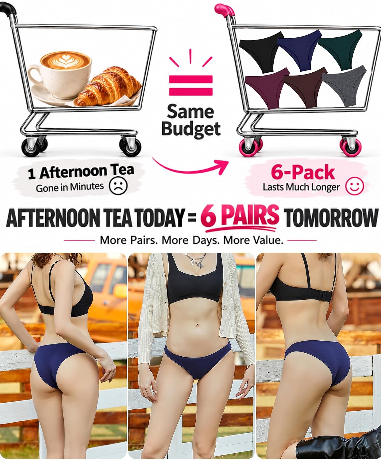Thumbnail 3 de FINETOO Women's Cotton Bikini Underwear