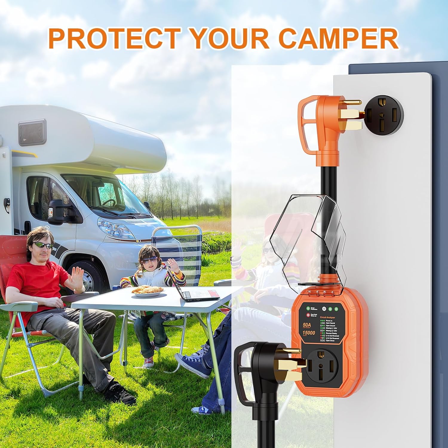 Thumbnail 5 de GutterWord RV Surge Protector 50 Amp 15000J with Circuit Analyzer and Waterproof Cover