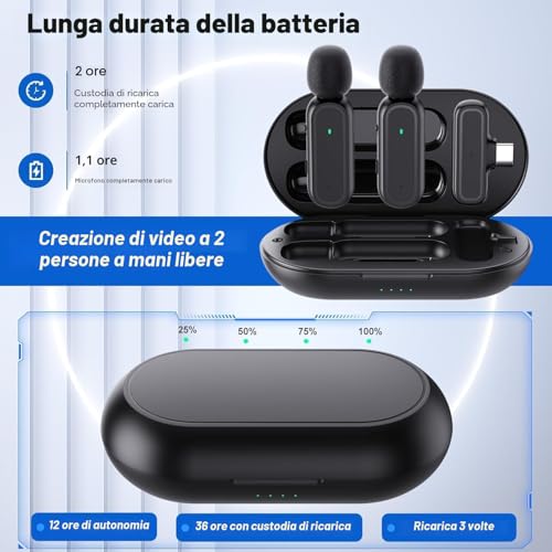 Detalle de Voijump Microfono Wireless Lavalier per iPhone/iPad e Android con Custodia 42H