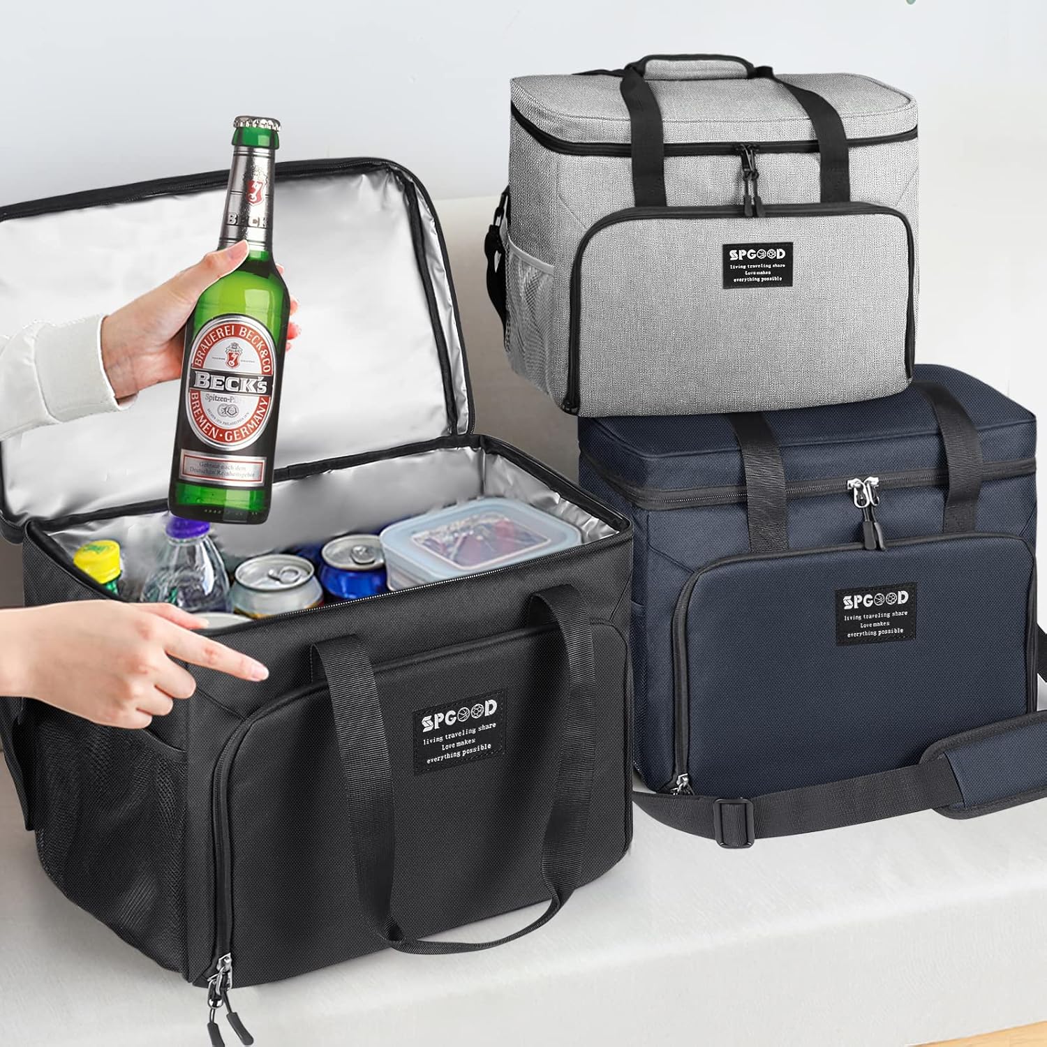 Detalle de SPGOOD Kühltasche (20L/30L/40L) faltbar – isolierte Thermotasche für Picknick, Strand & Camping in Blau