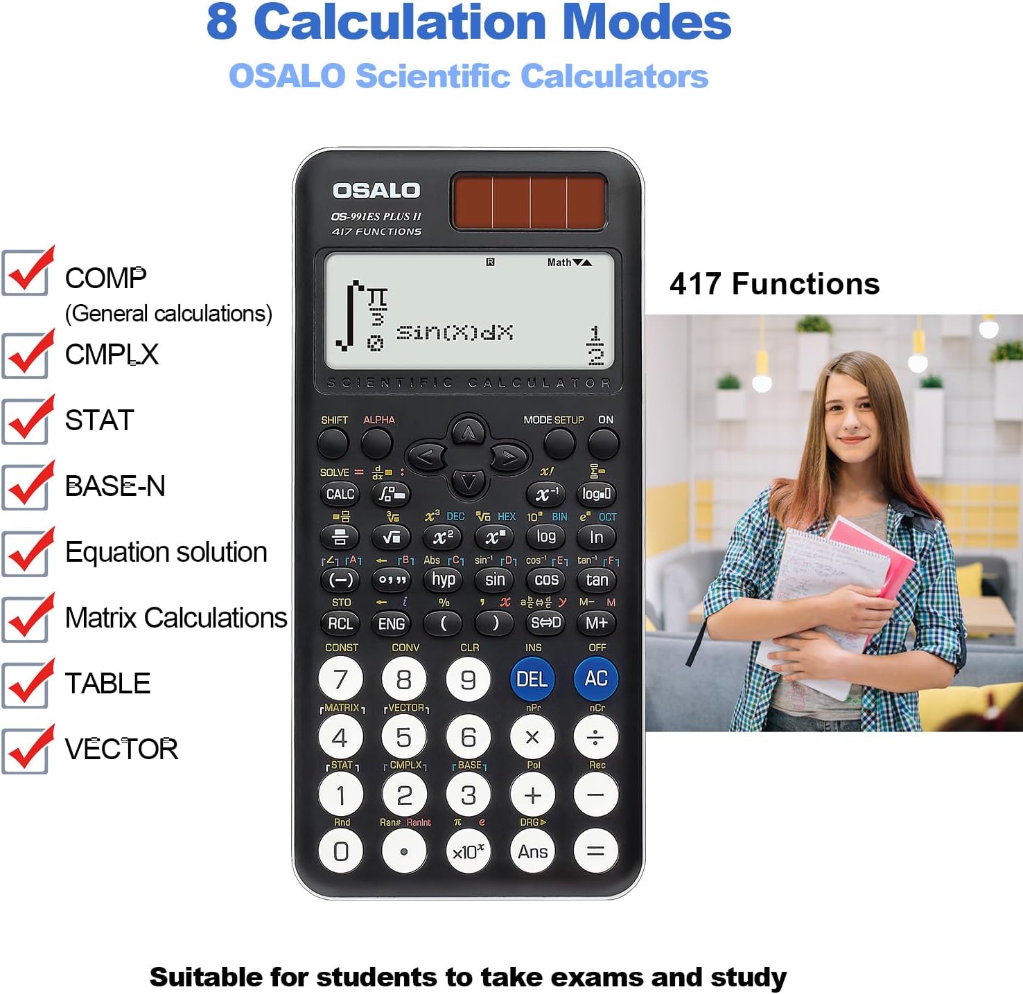 Thumbnail 3 de OSALO Scientific Calculator 417 Function (2-Line 10+2 Digits) Solar & Battery – OS 991ES Plus 2nd Edition