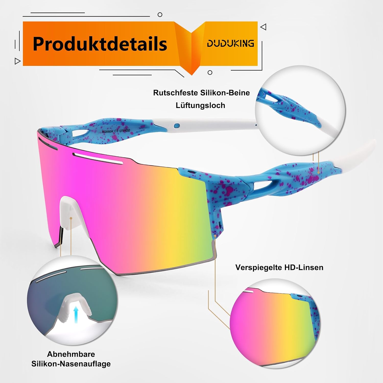 Detalle 2 de DUDUKING Sonnenbrille Fahrradbrille UV400 Schutz