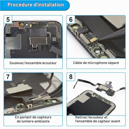 Thumbnail 6 de ZHUROUPU écouteur de remplacement pour iPhone X 2017 avec câble flexible et joint prédécoupé