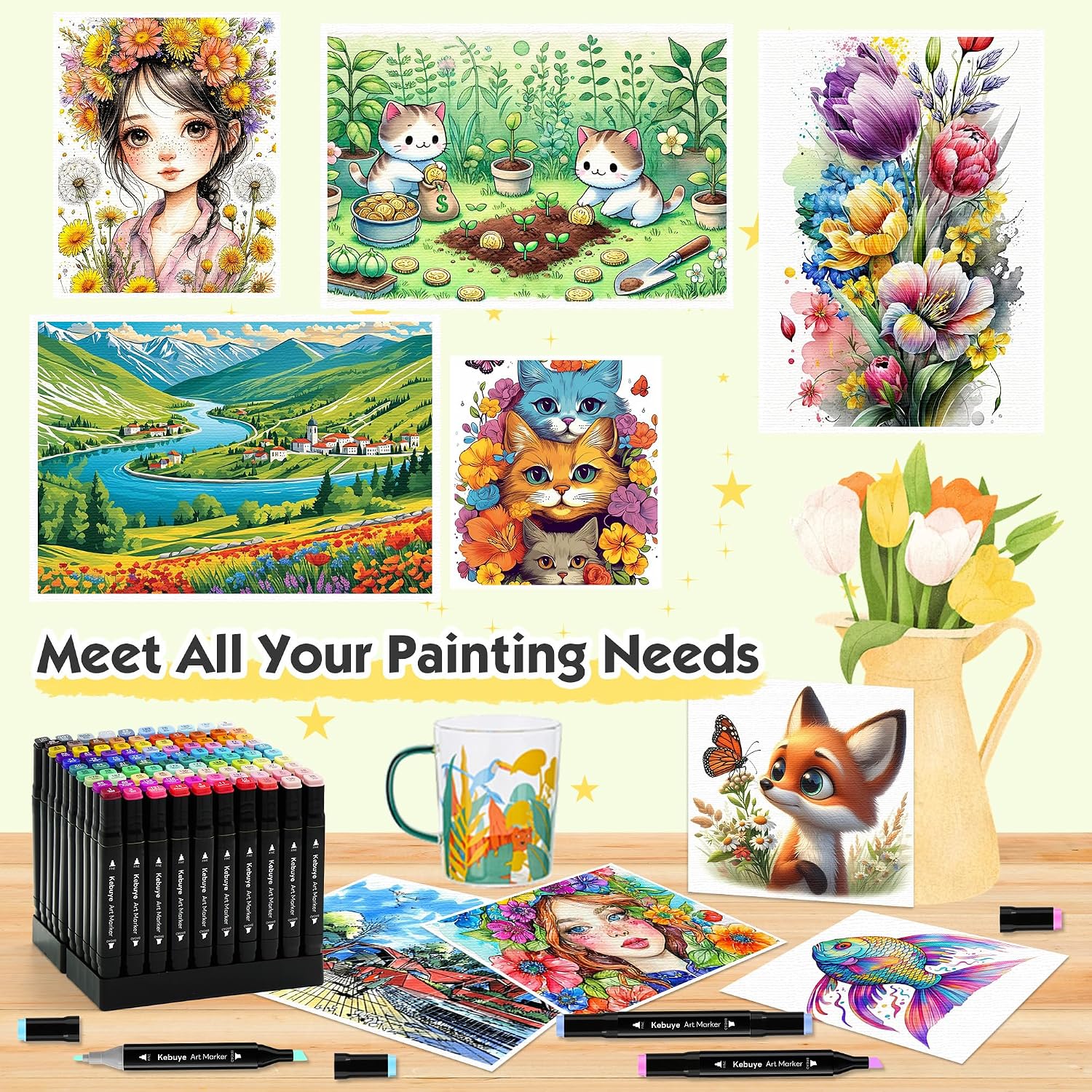 Thumbnail 4 de Kebuye 100-Colour Alcohol Based Markers Set with Carrying Case