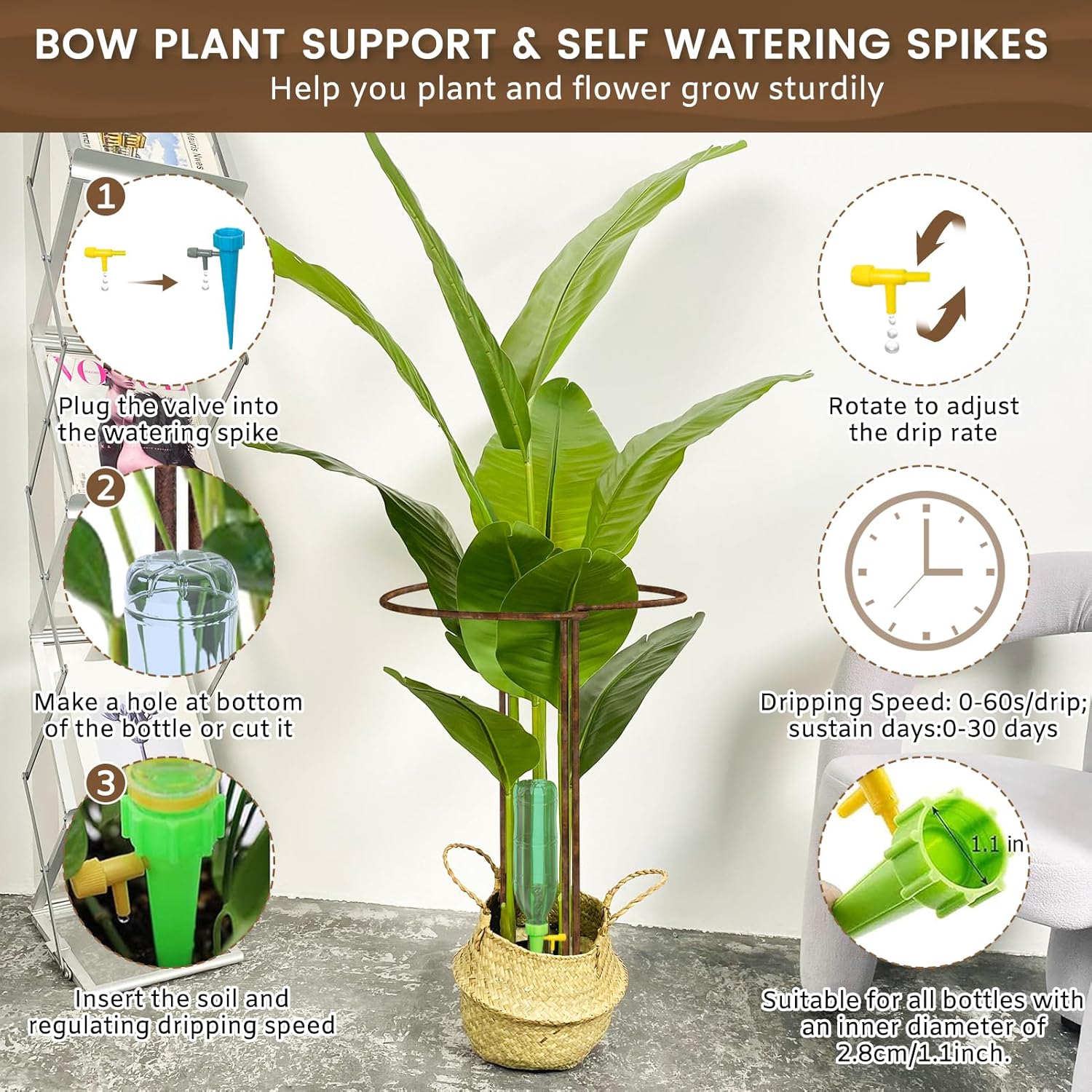 Thumbnail 3 de LyTaispuly 10 Pack Rusty Metal Garden Plant Supports (40 cm) with Bow Rings