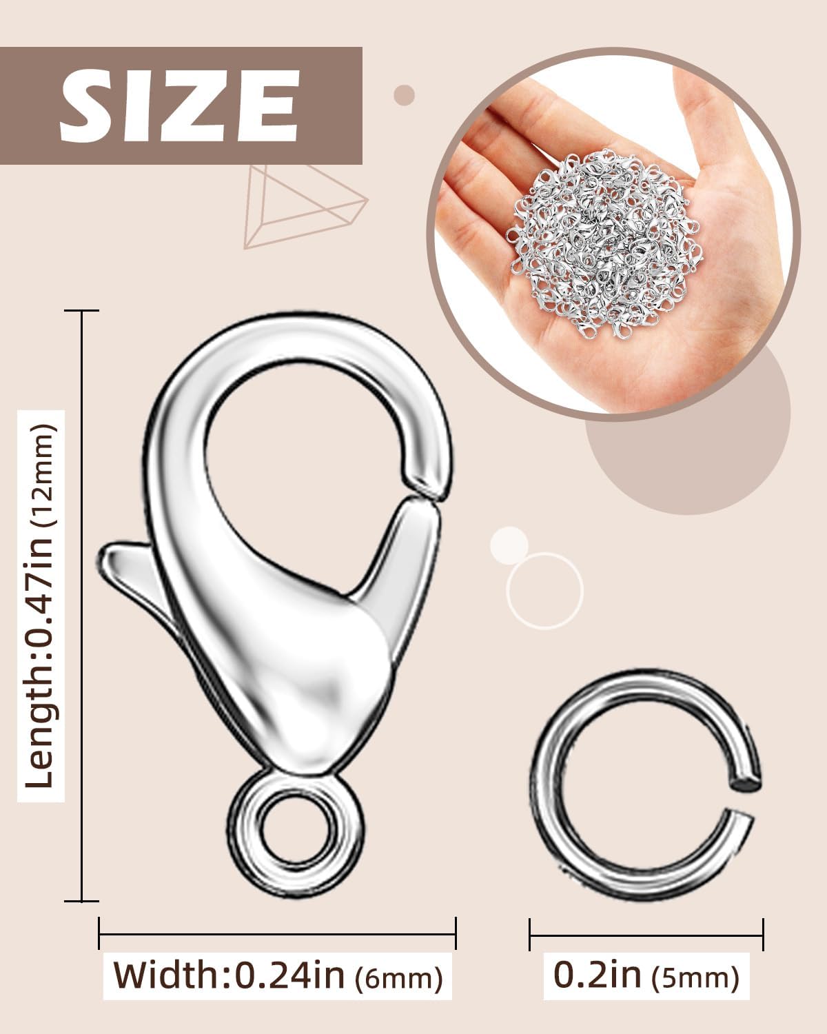 Detalle 2 de OHINGLT Model 1 Lobster Clasp and Jump Ring Set, 700 Pieces, Silver-Plated