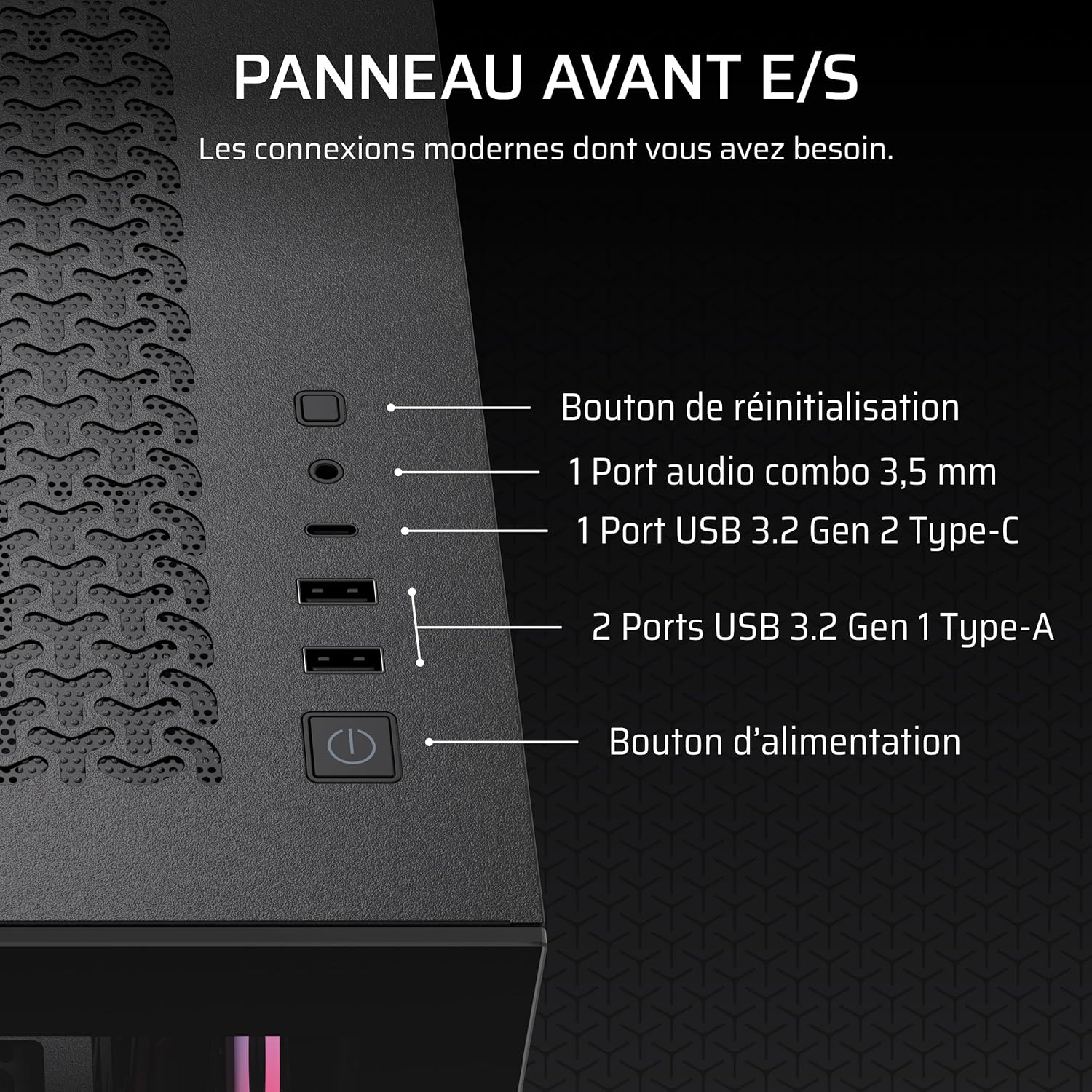 Detalle 2 de Corsair 3500X RS-R ARGB – Boîtier PC mi-Tour avec vitre panoramique et 3 ventilateurs RS120-R ARGB préinstallés