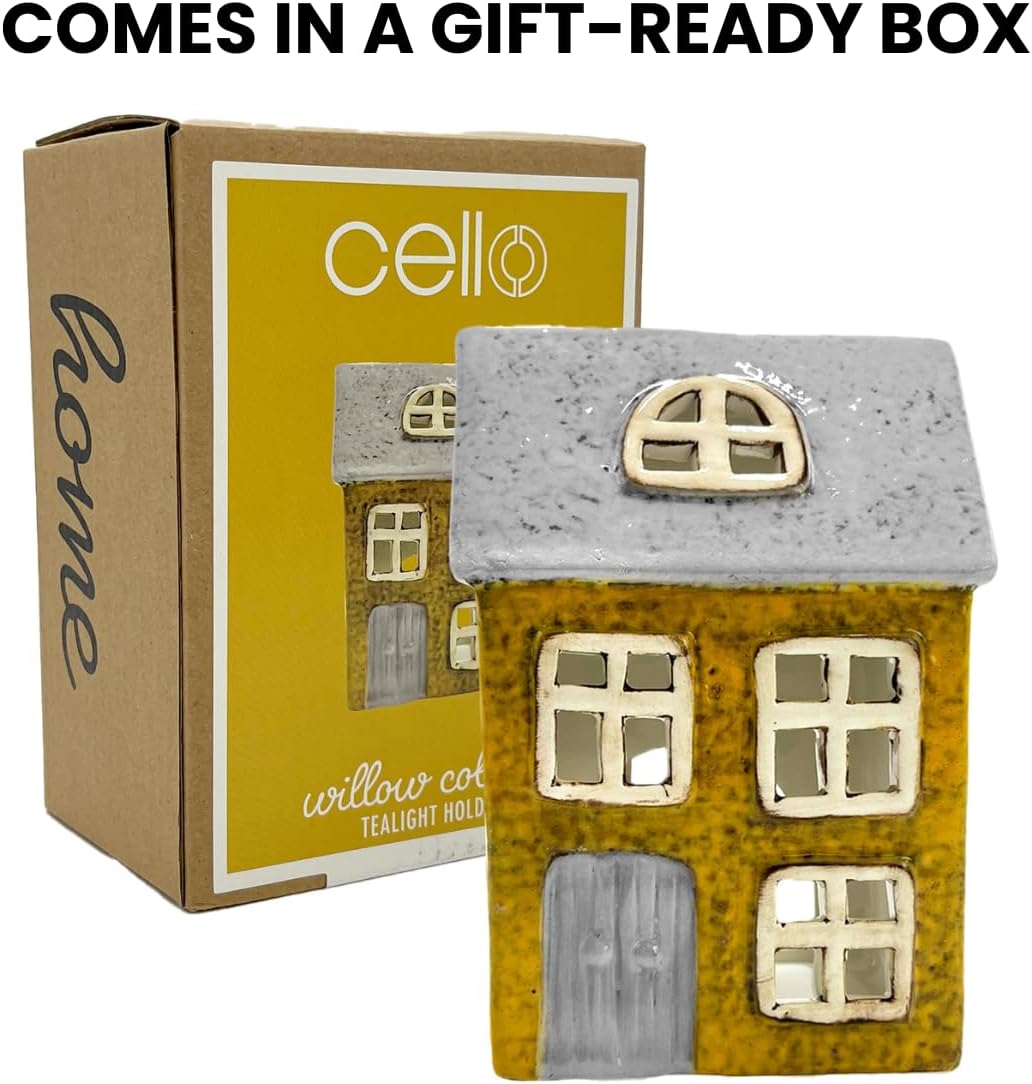 Thumbnail 5 de Cello Willow Cottage Tealight Ceramic House Candle Holder & Aroma Lamp (Grey & Yellow)